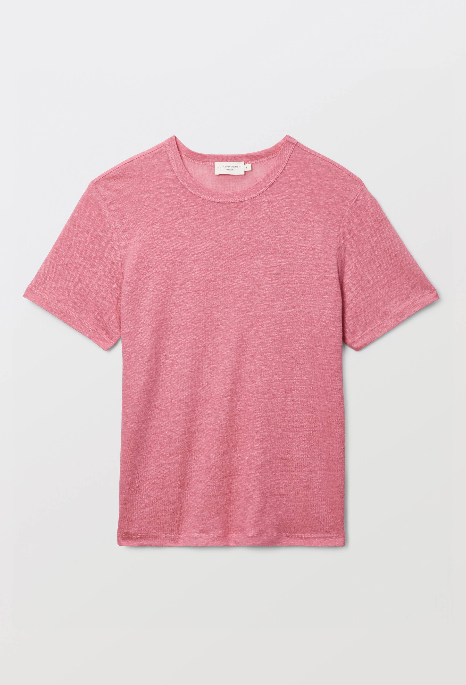 T-shirt &agrave; manches courtes uni en lin, Rose, large image number 2.0