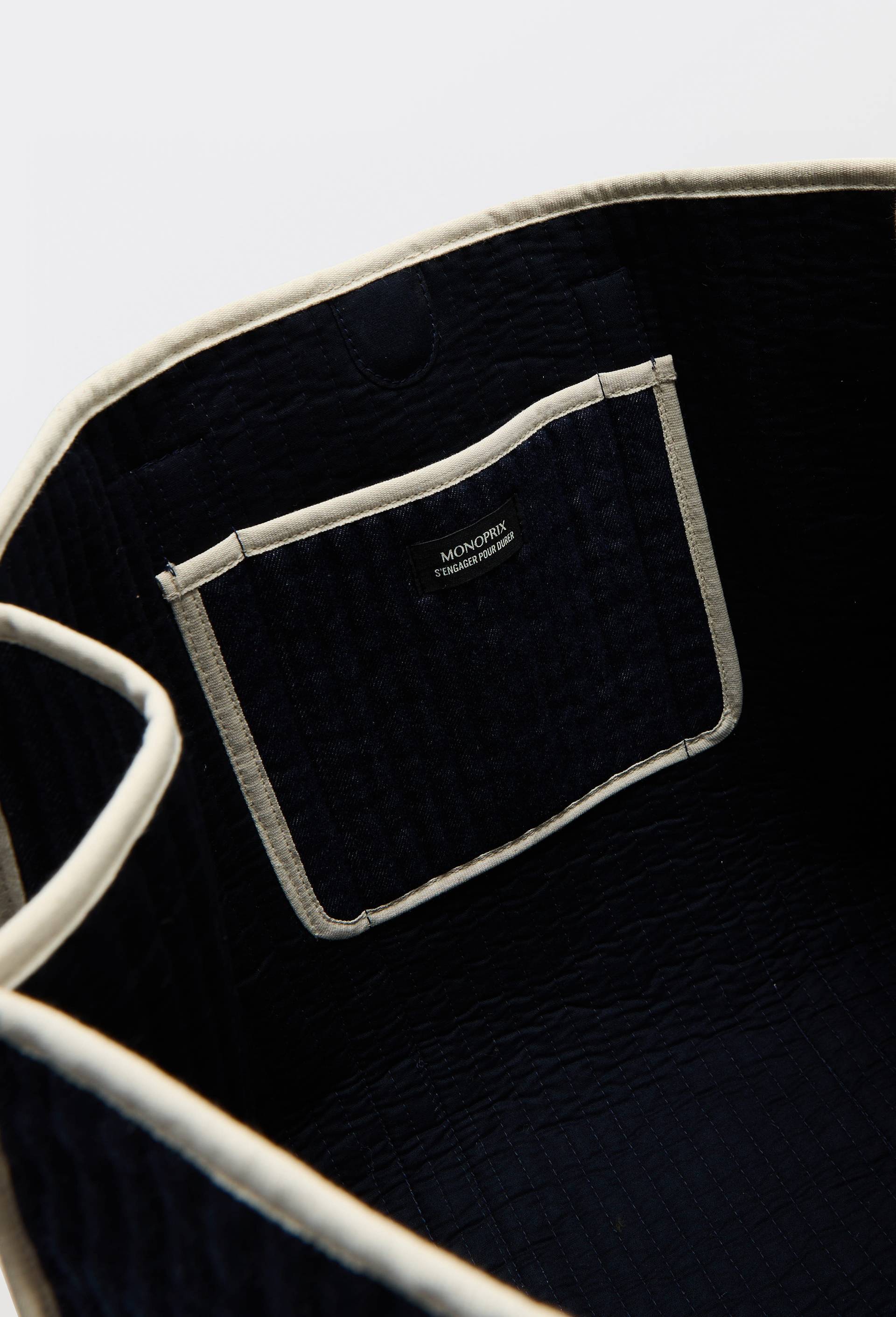 Cabas matelass&eacute; en denim, Bleu fonc&eacute;, large image number 2.0