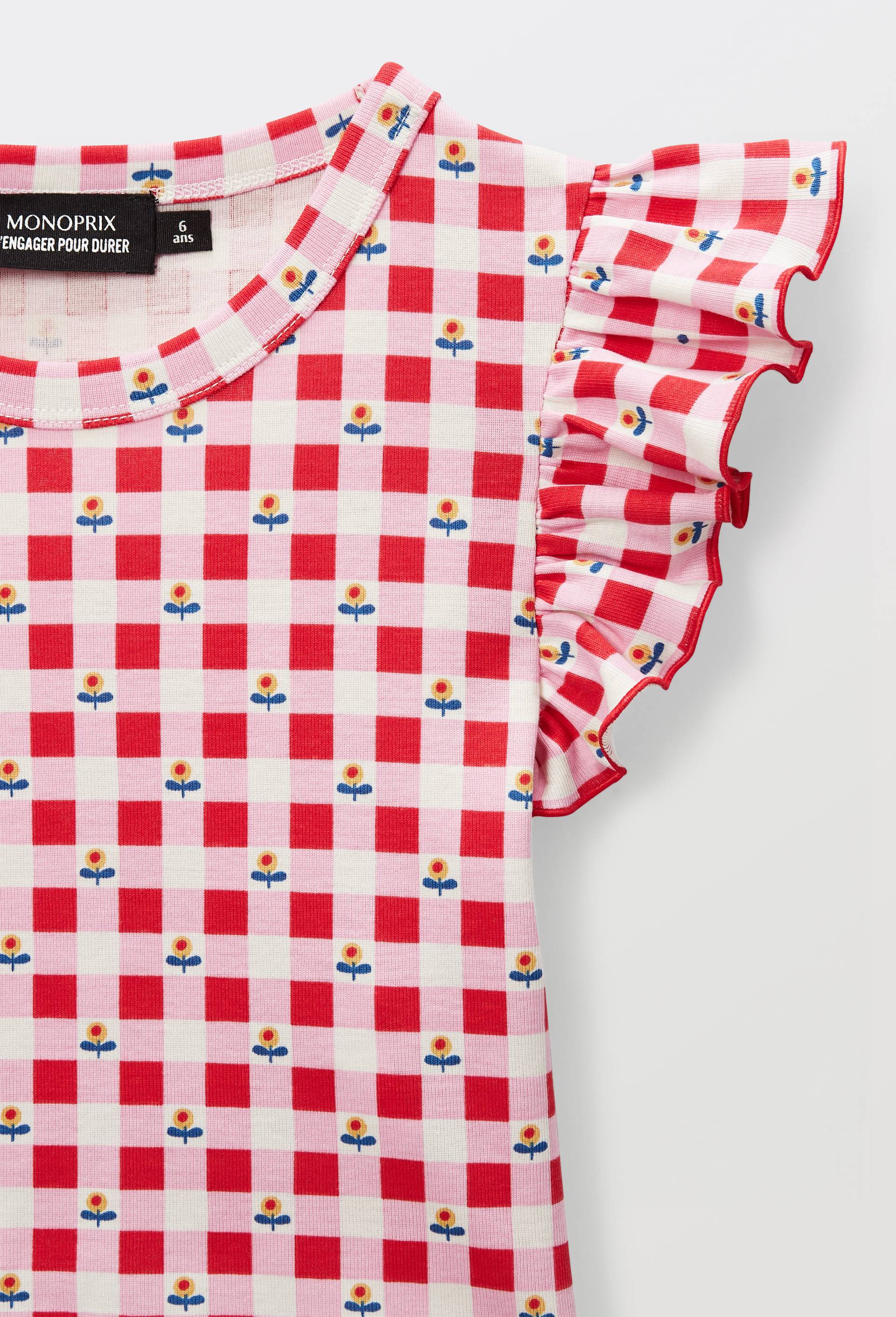 T-shirt manches volantes imprim&eacute; en coton, Rouge, large image number 3.0