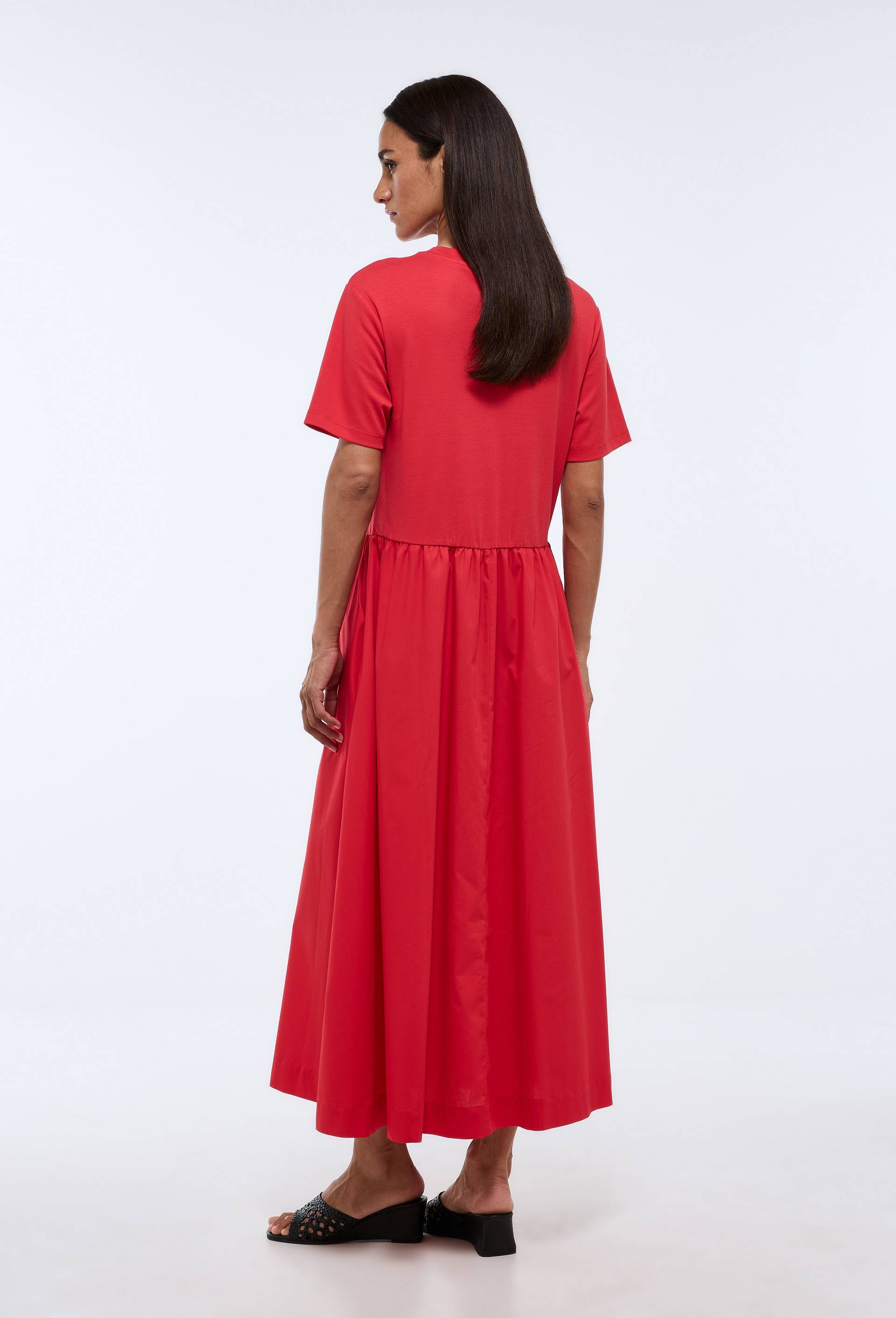 Robe longue bi-mati&egrave;re unie, Rouge, large image number 2