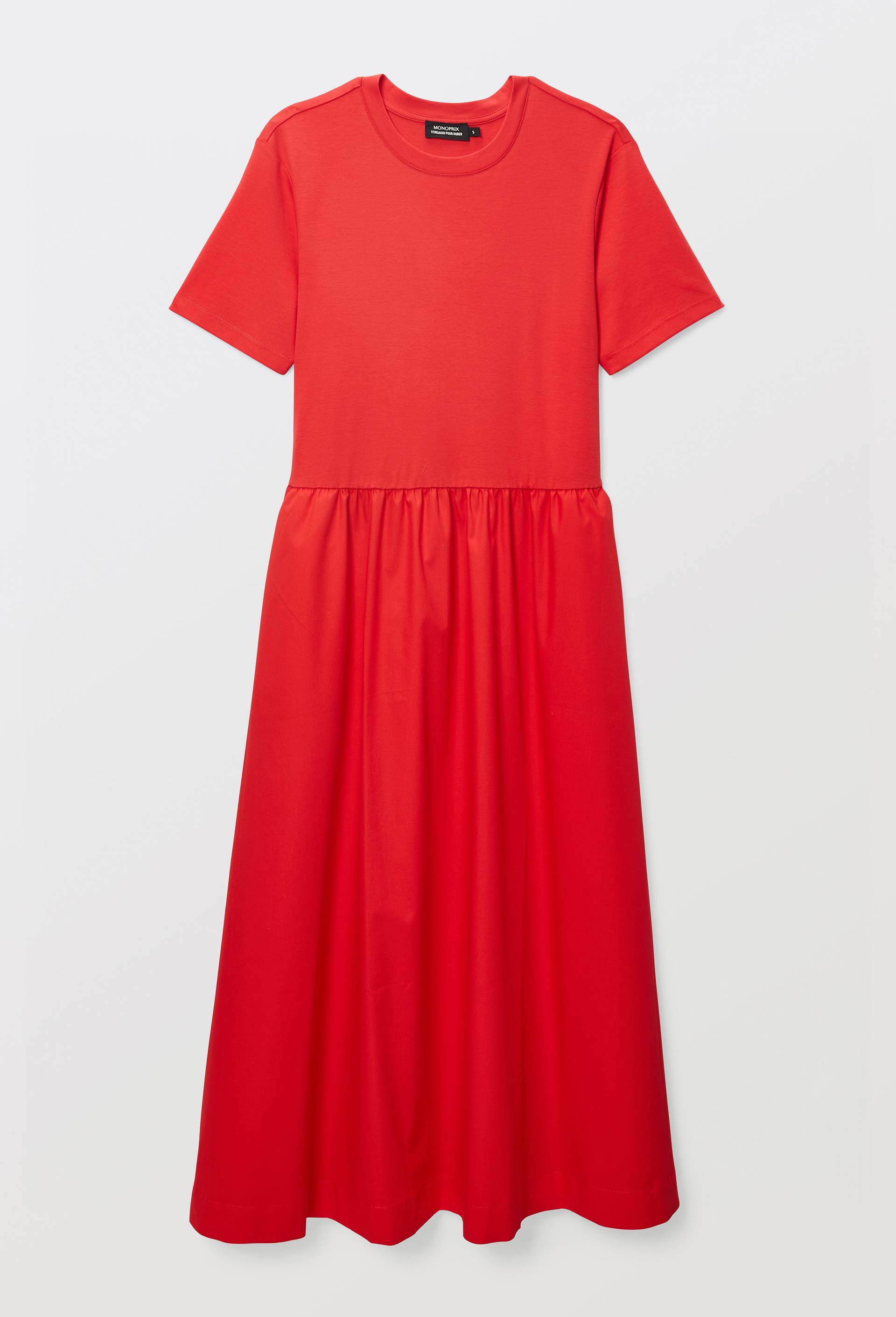 Robe longue bi-mati&egrave;re unie, Rouge, large image number 3