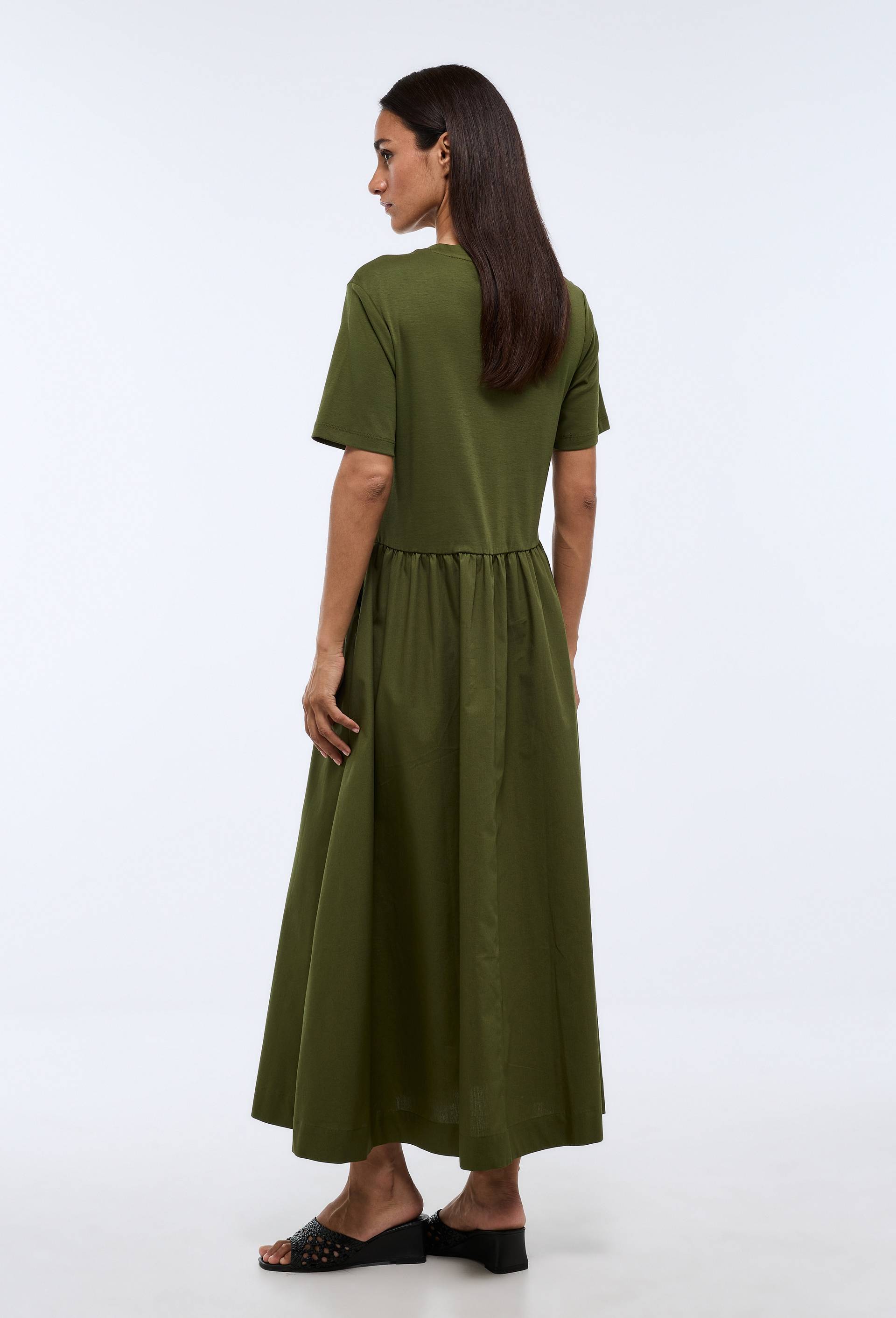 Robe longue bi-mati&egrave;re unie, Vert fonc&eacute;, large image number 1.0