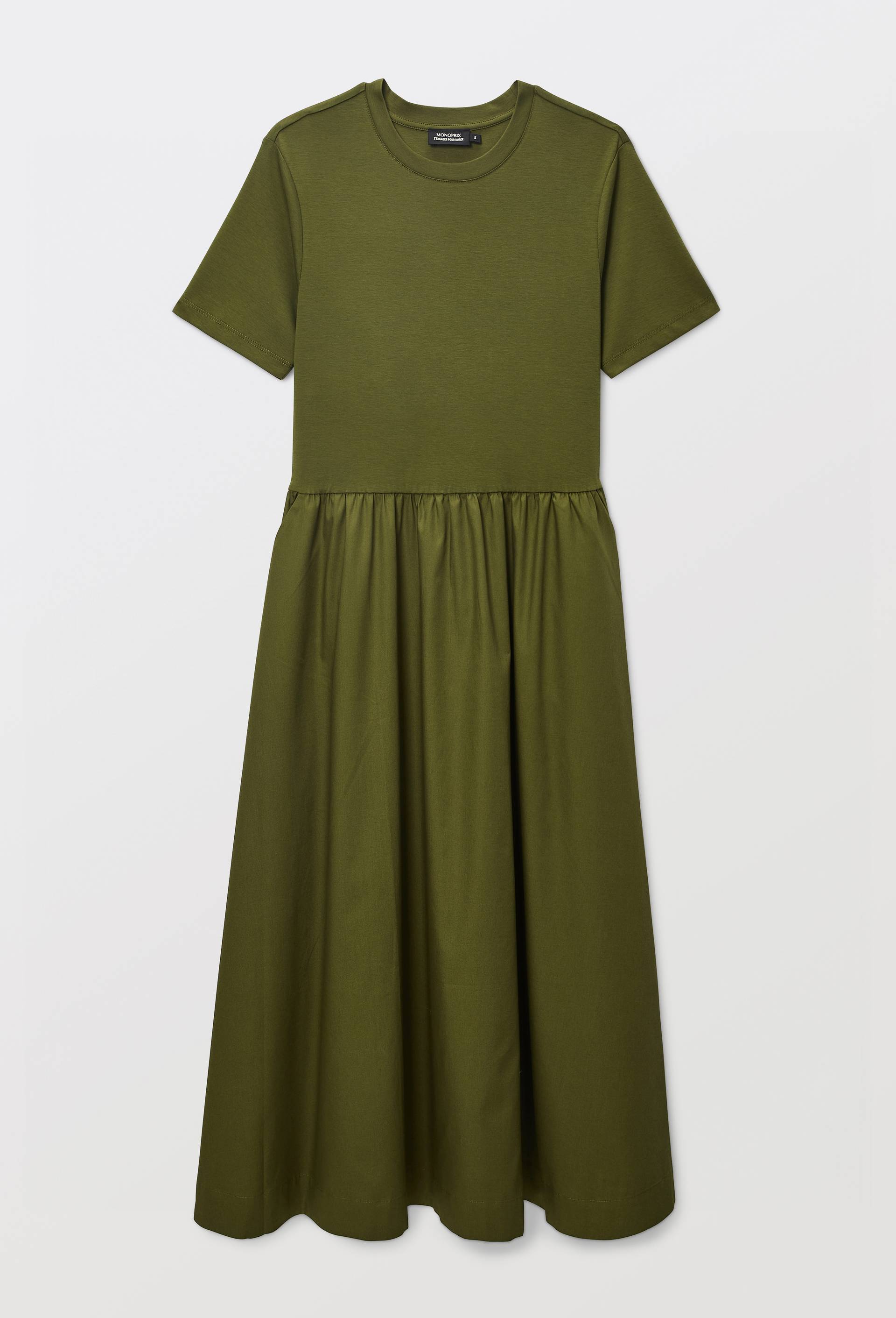 Robe longue bi-mati&egrave;re unie, Vert fonc&eacute;, large image number 2
