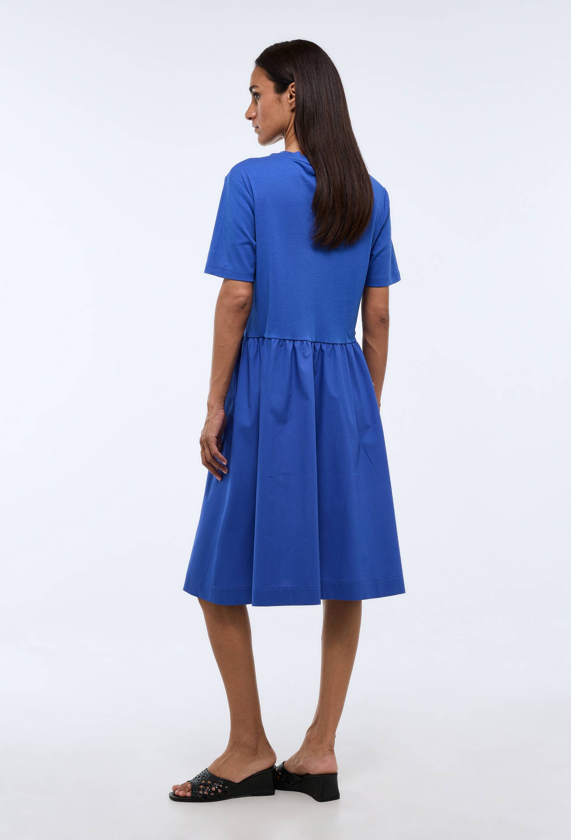 Robe courte bi-mati&egrave;re unie en coton BIO, Bleu, large image number 1