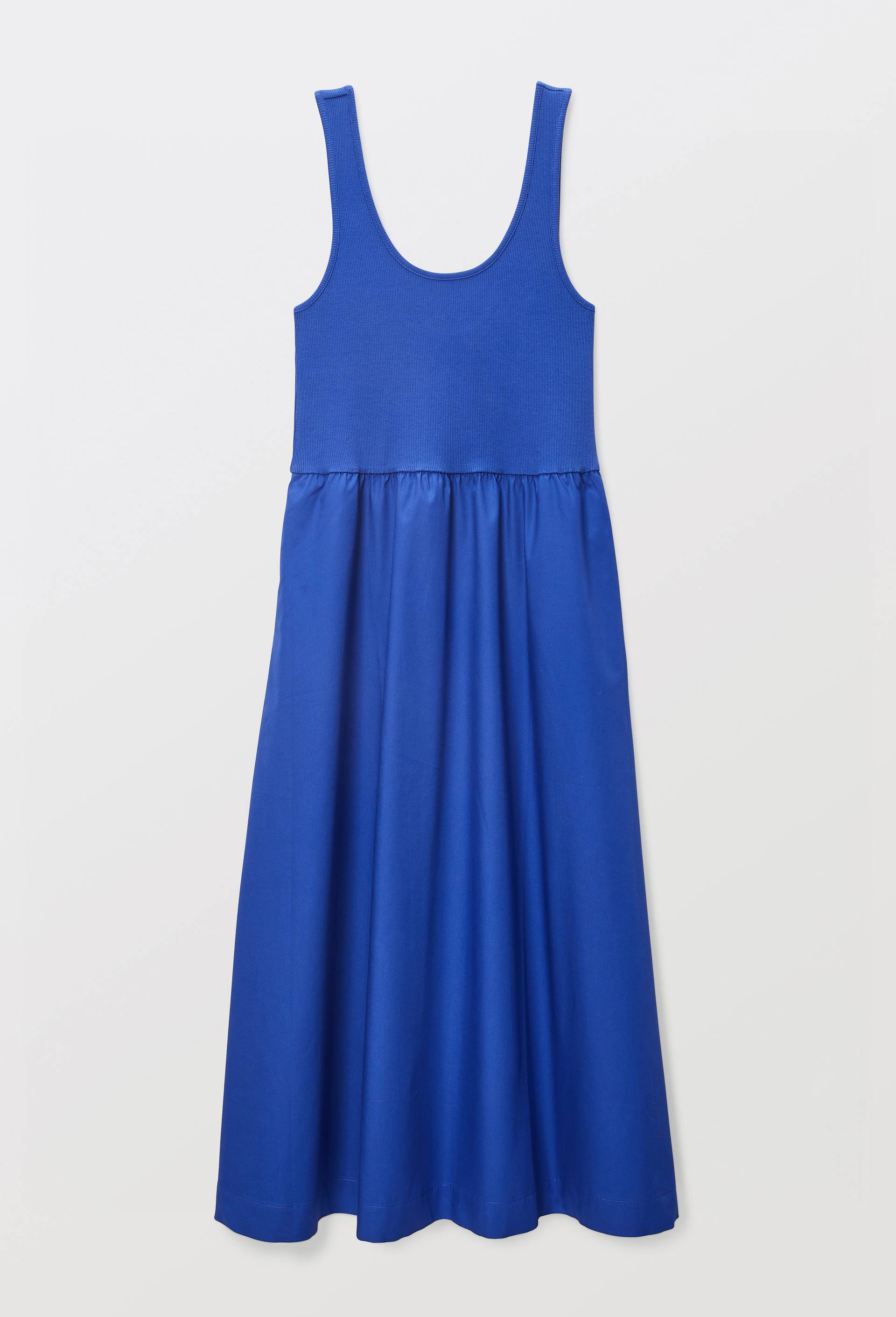 Robe longue bi-mati&egrave;re unie en coton, Bleu, large image number 2