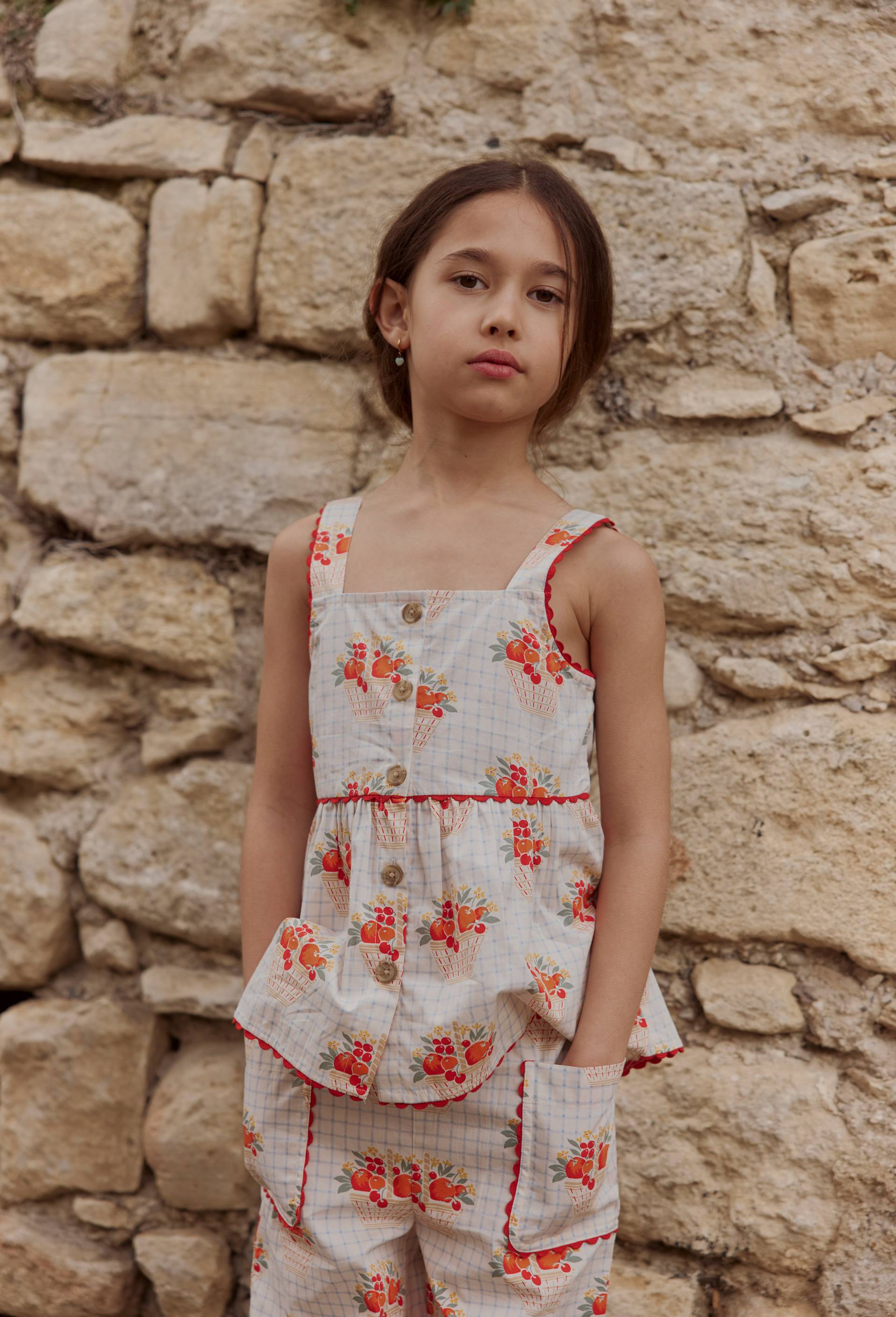 Blouse &agrave; bretelles imprim&eacute;e en coton, Bleu clair, large image number 0.0