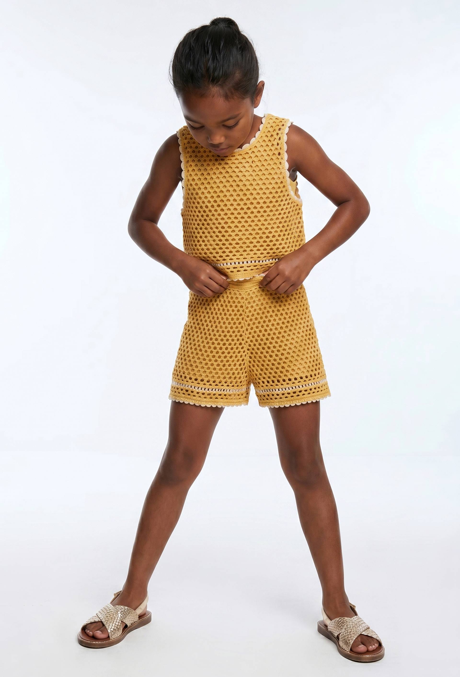 Short crochet en coton, Jaune, large image number 0.0