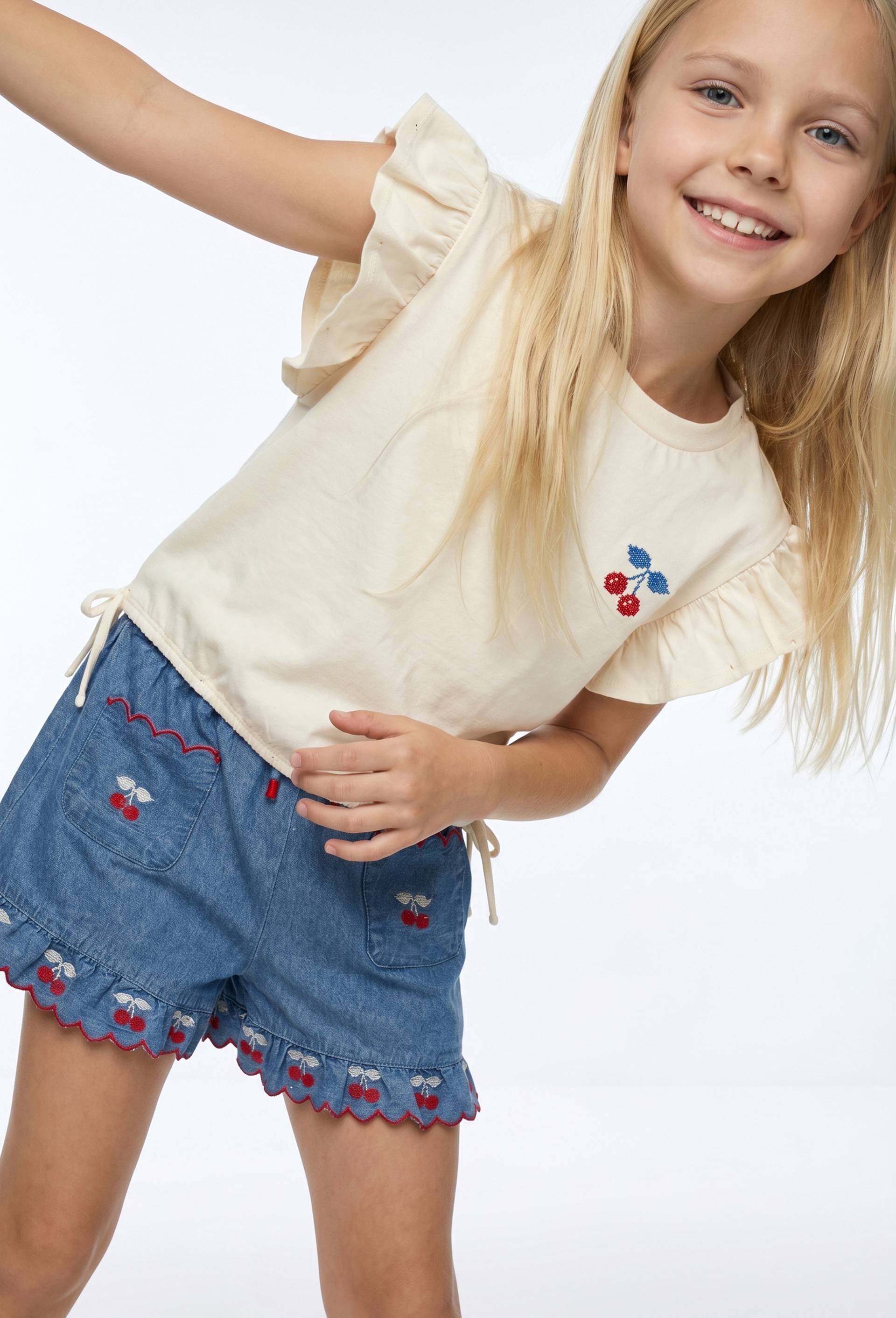 T-shirt brod&eacute; et d&eacute;tails noeuds en coton, Beige clair, large image number 0.0