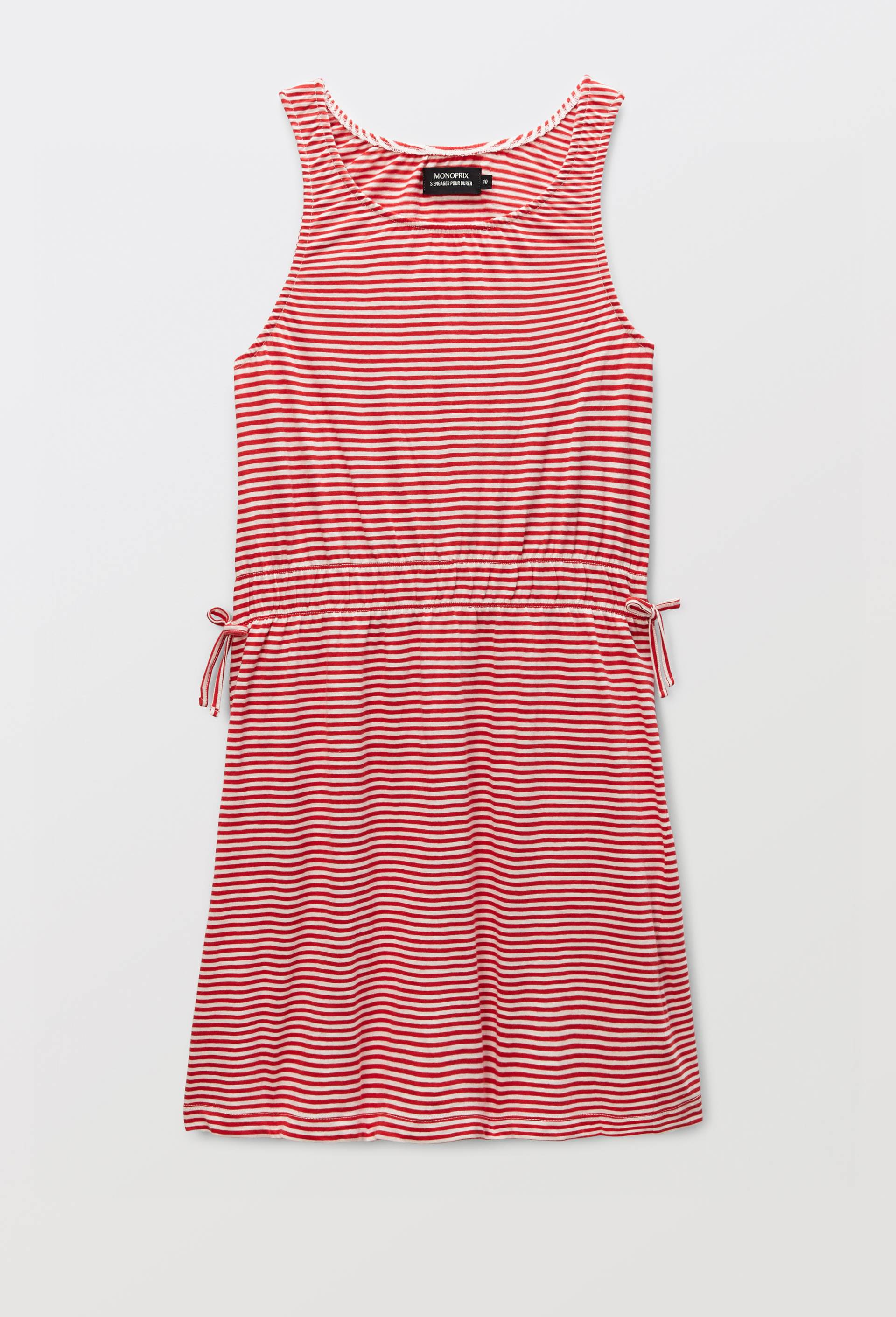 Robe &agrave; bretelles ray&eacute;e en coton, Rouge, large image number 1