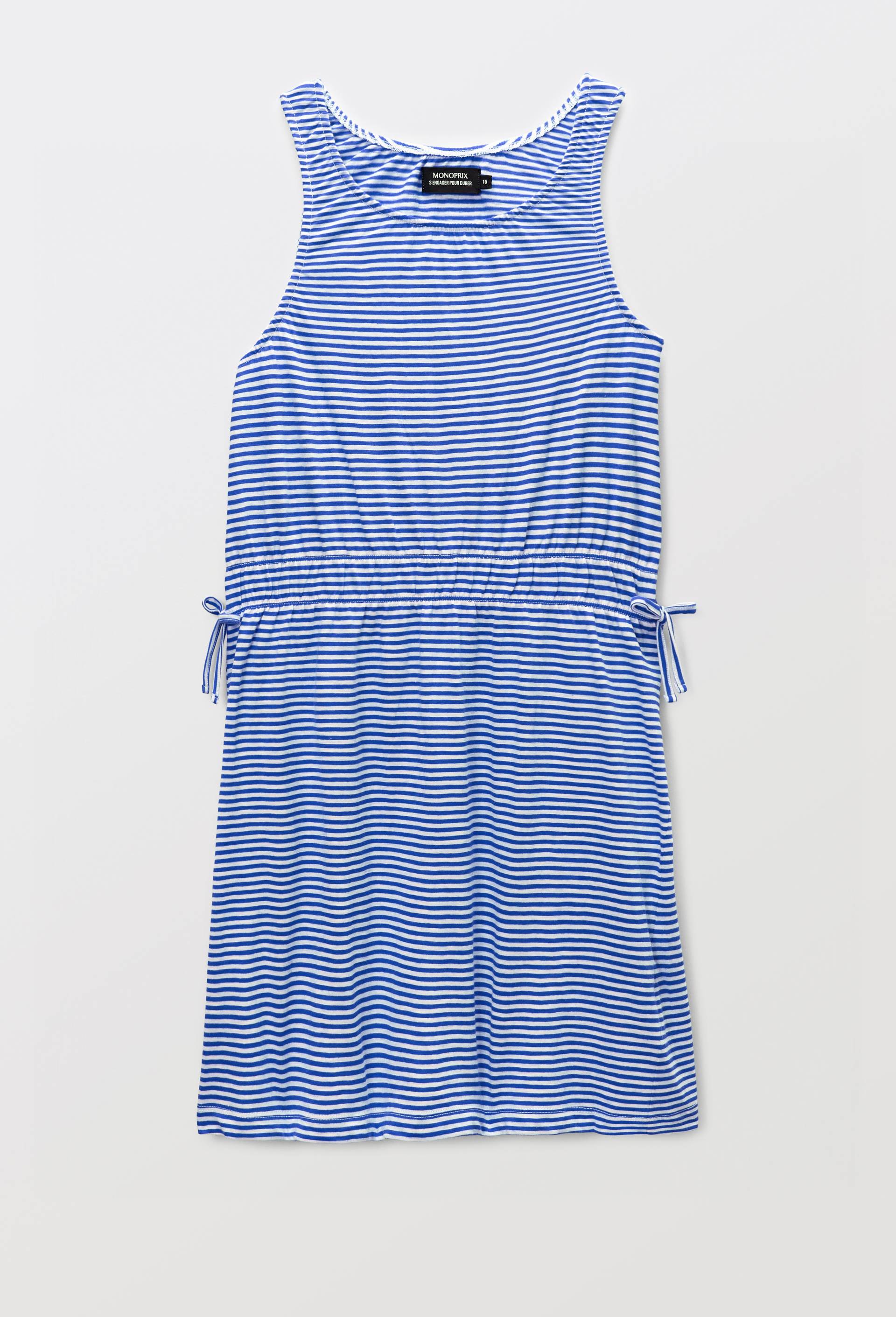 Robe &agrave; bretelles ray&eacute;e en coton, Bleu, large image number 0