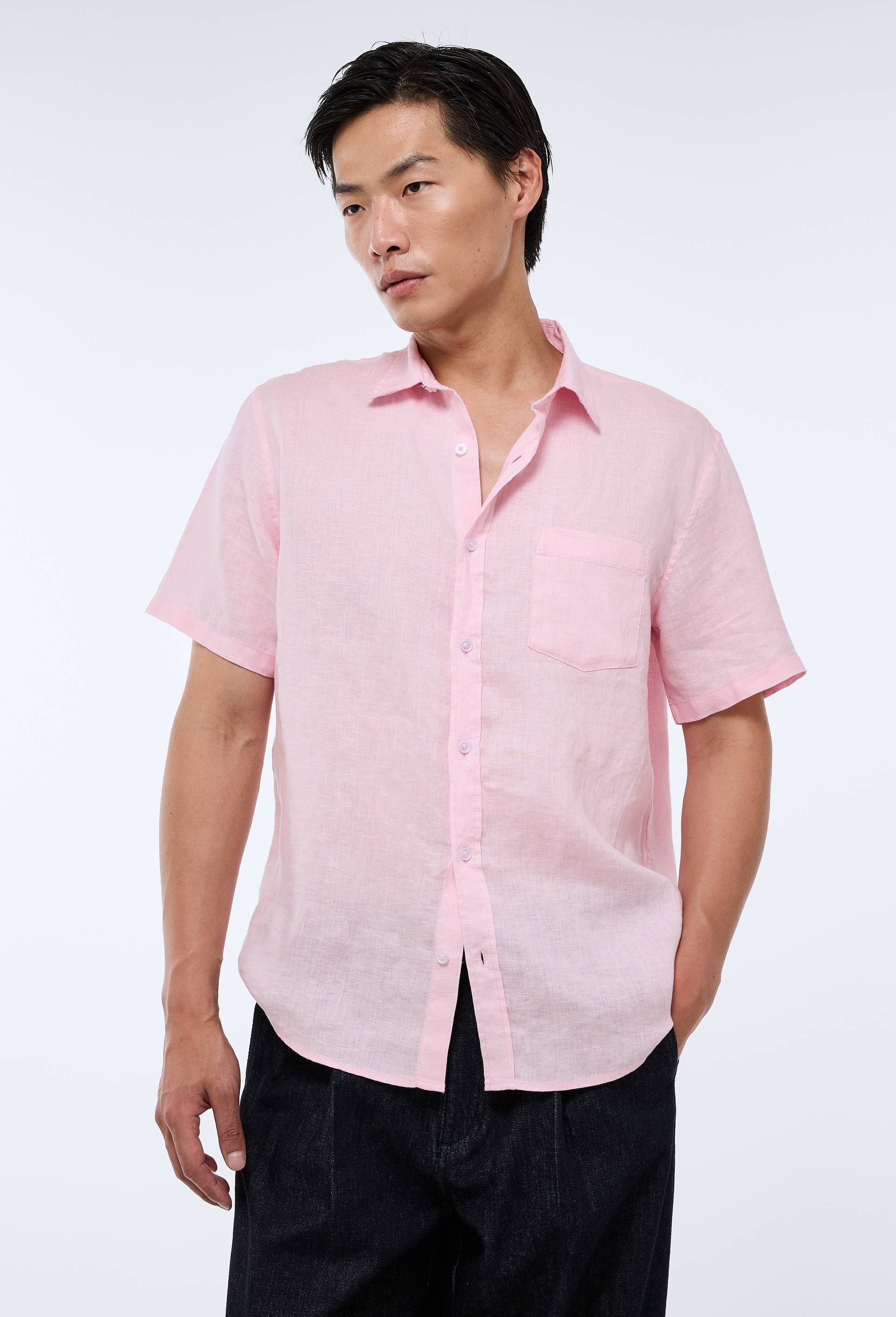 Chemise manches courtes en lin, Rose, large image number 0
