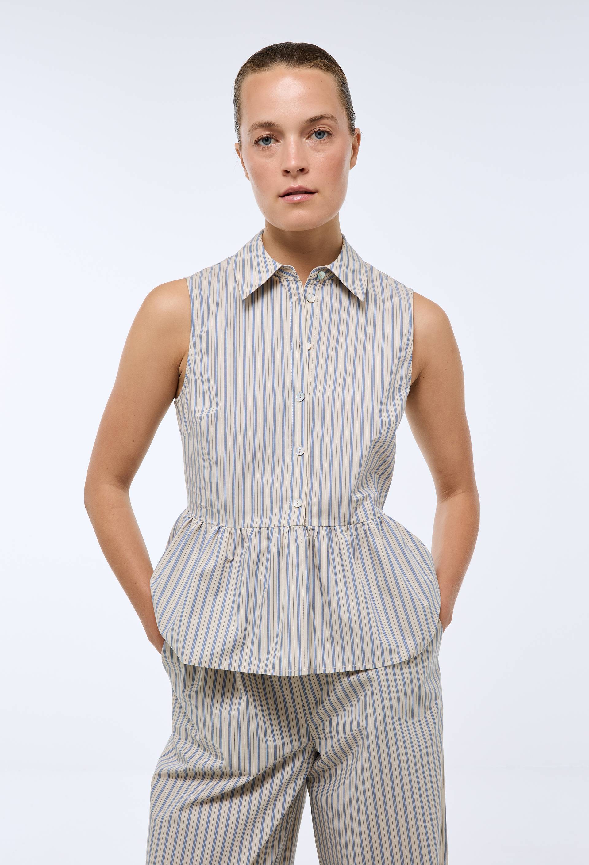 Chemise sans manches ray&eacute;e en coton BIO GOTS, Bleu clair, large image number 0