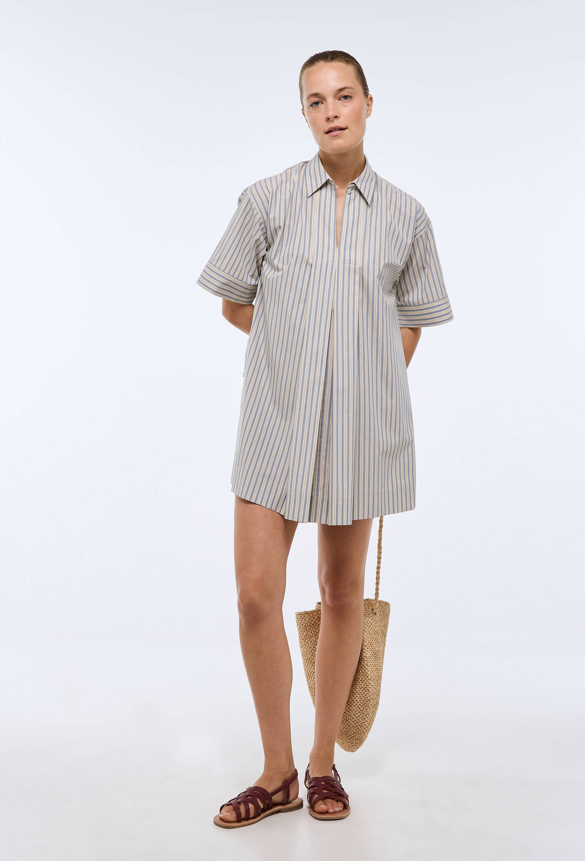 Robe courte ray&eacute;e avec manches courtes en coton BIO GOTS, Bleu clair, large image number 0