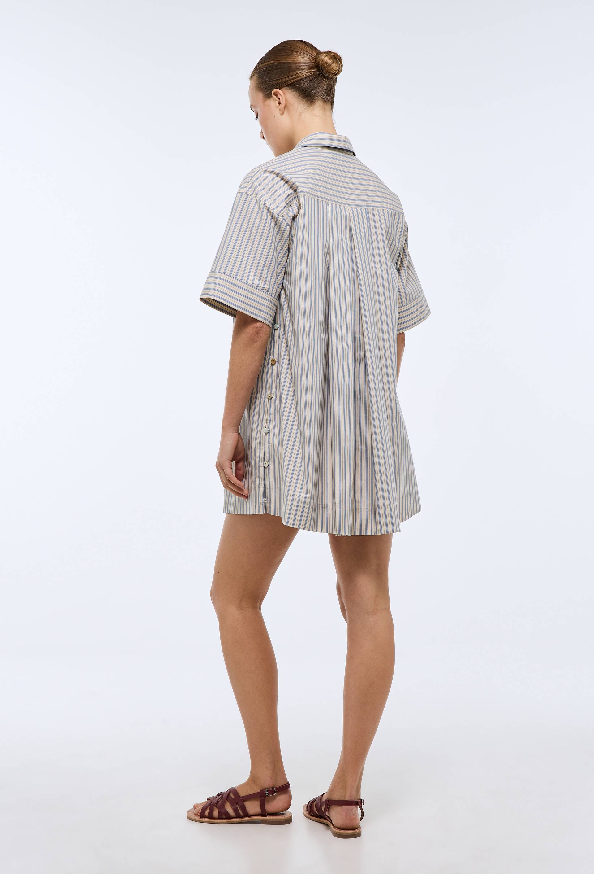 Robe courte ray&eacute;e avec manches courtes en coton BIO GOTS, Bleu clair, large image number 1