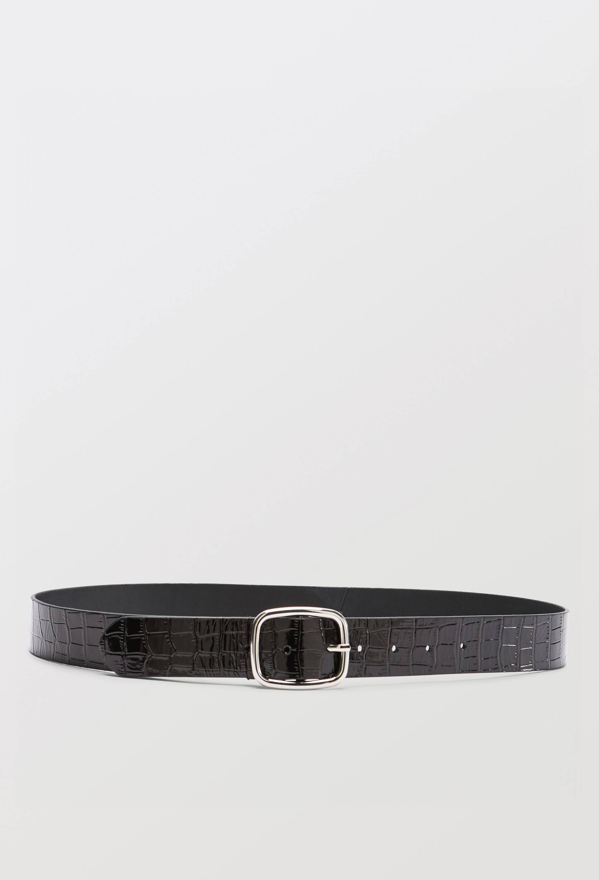 Ceinture en cuir 4cm fa&ccedil;on crocodile, Noir, large image number 0