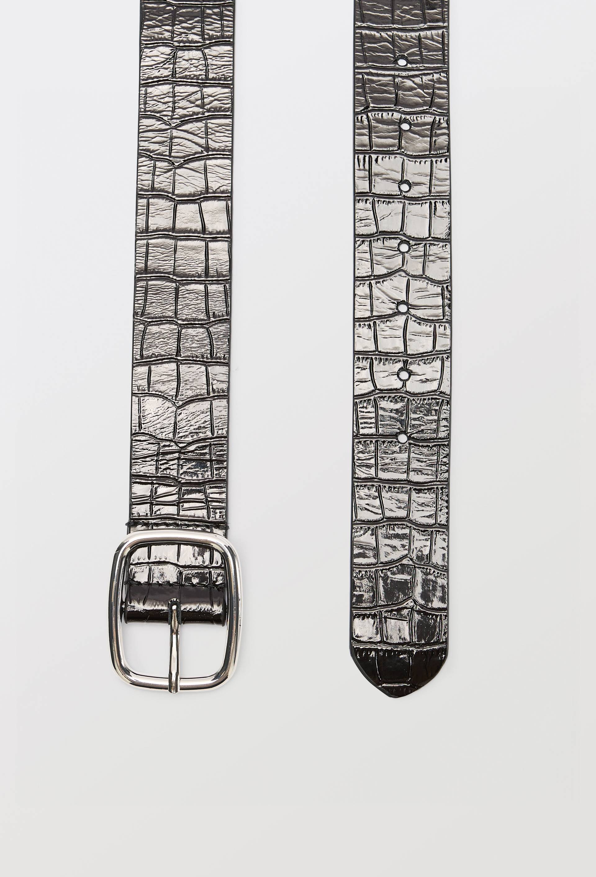 Ceinture en cuir 4cm fa&ccedil;on crocodile, Noir, large image number 1