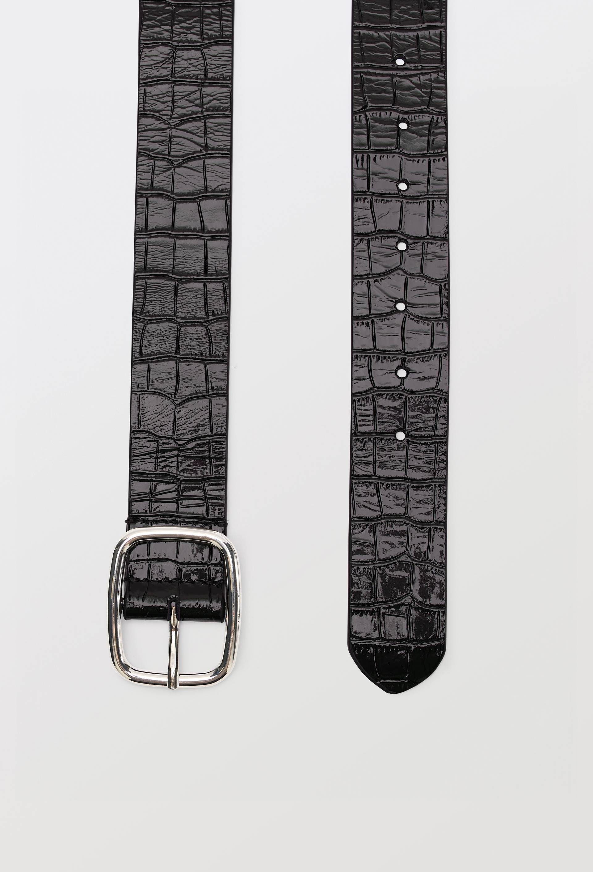 Ceinture en cuir 4cm fa&ccedil;on crocodile, Noir, large image number 1.0