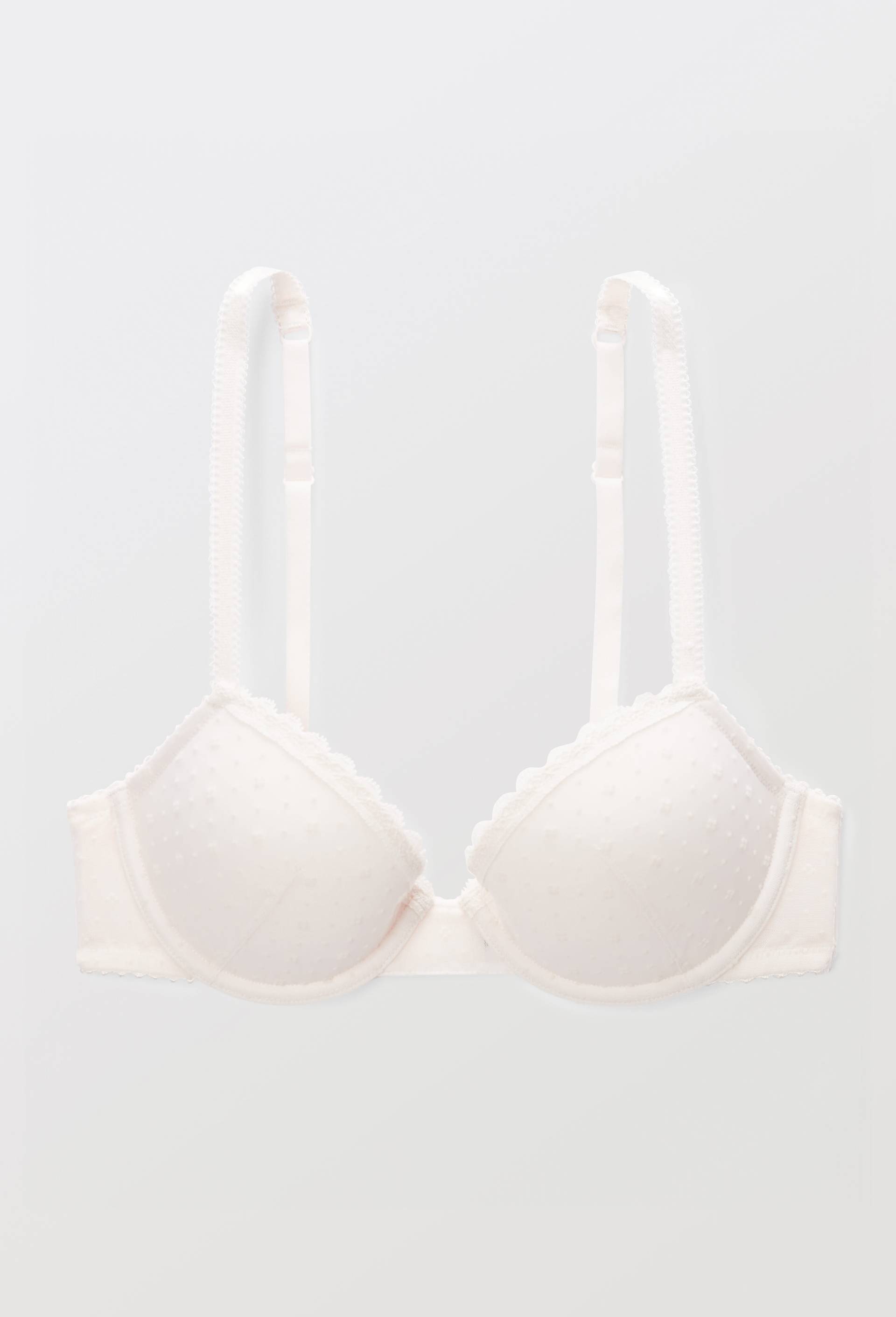 Soutien-gorge corbeille padd&eacute; GINETTE en tulle floqu&eacute;, Rose clair, large image number 2
