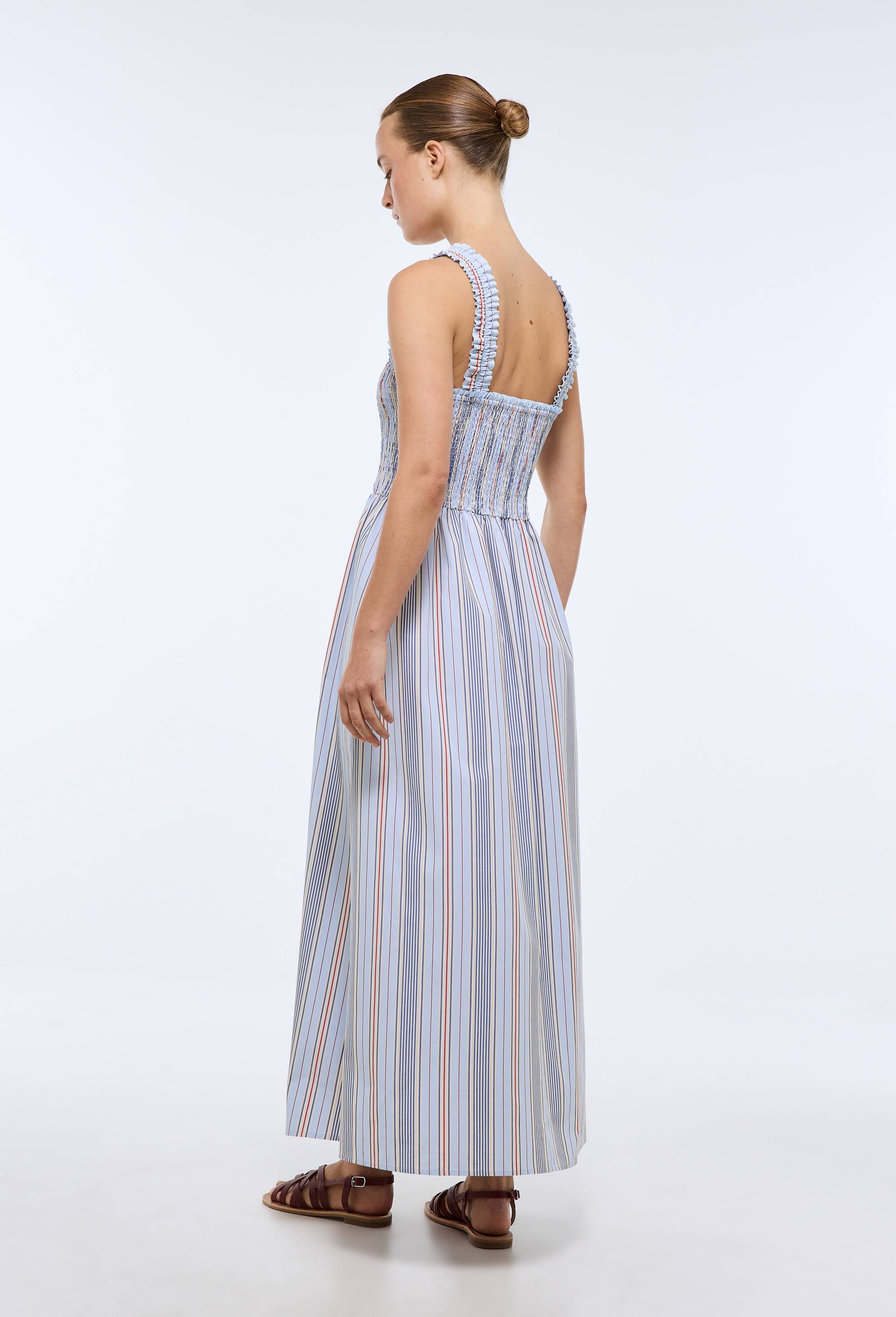 Robe midi smock&eacute;e et ray&eacute;e avec bretelles amovibles en coton BIO GOTS, Bleu clair, large image number 1