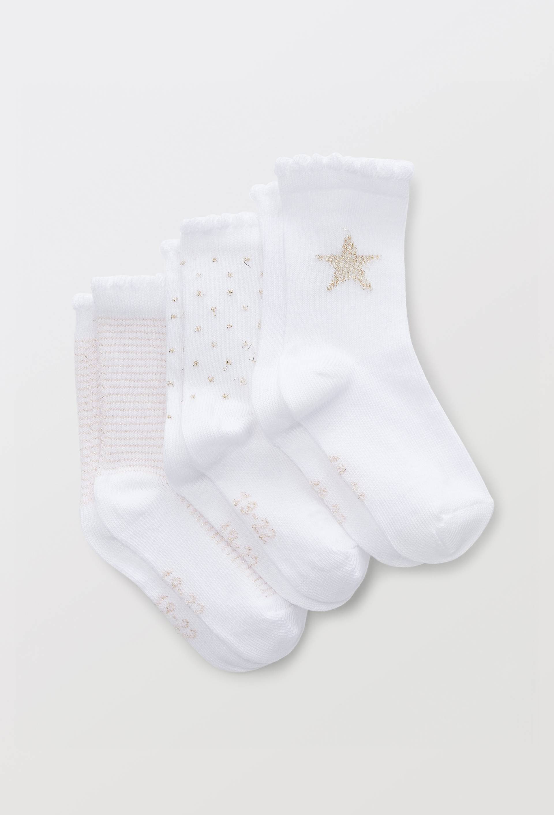 Lot de 3 paires de chaussettes &agrave; motifs contenant coton BIO, Ecru, large image number 0.0