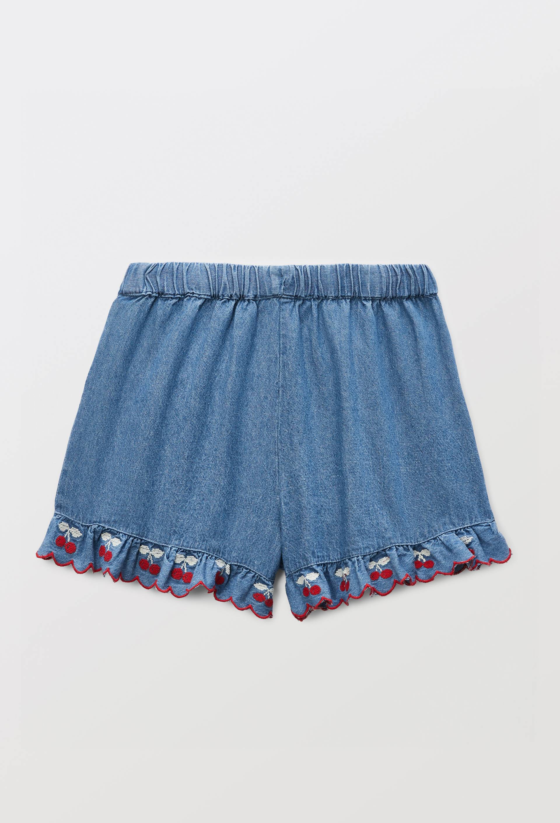Short en denim broderies cerises, Bleu fonc&eacute;, large image number 2