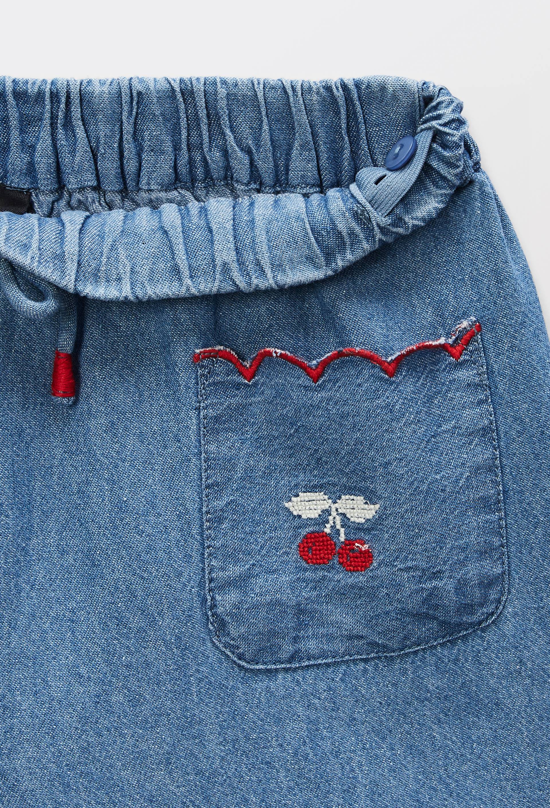 Short en denim broderies cerises, Bleu fonc&eacute;, large image number 3.0