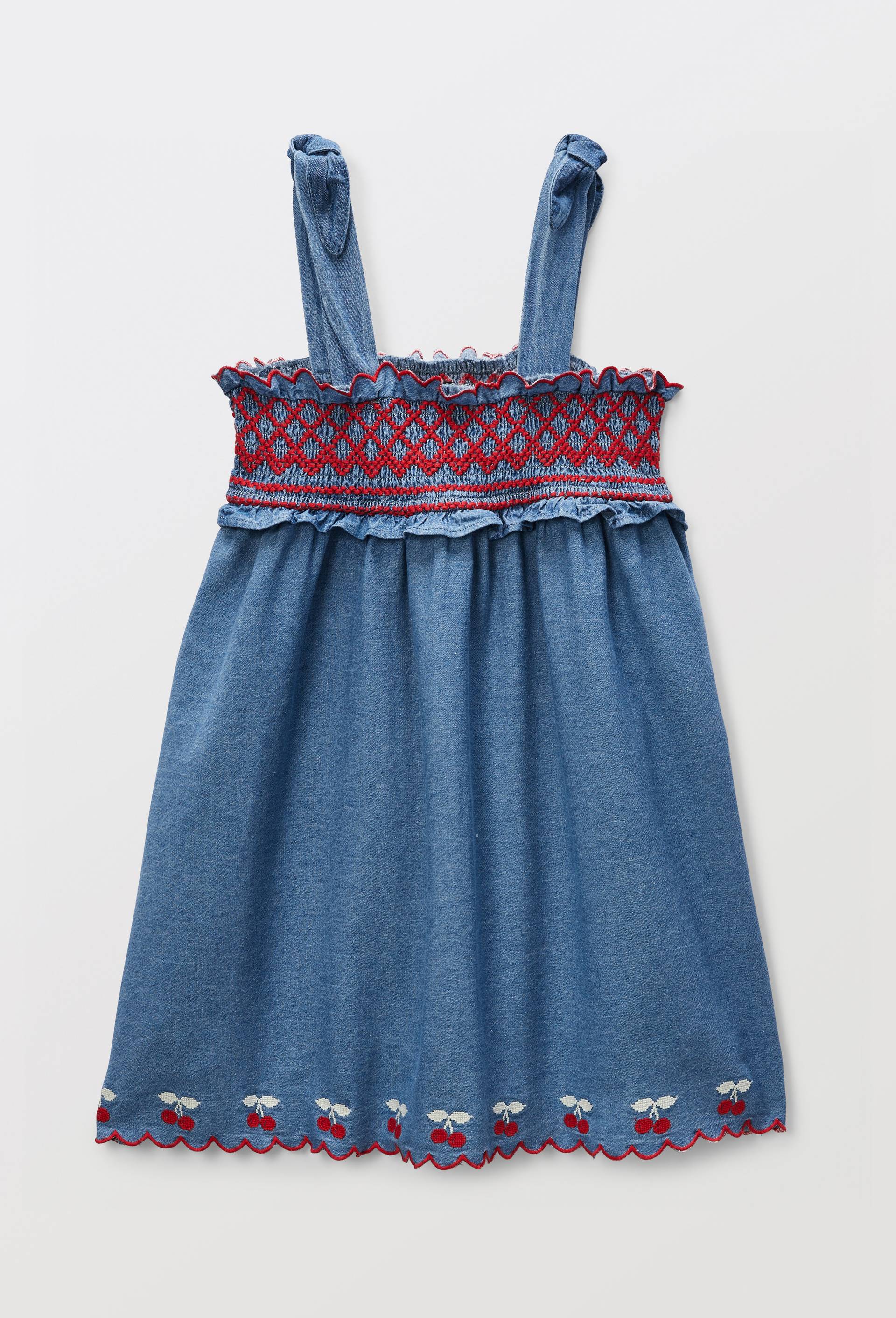 Robe en jean broderies cerises en coton, Bleu fonc&eacute;, large image number 2.0