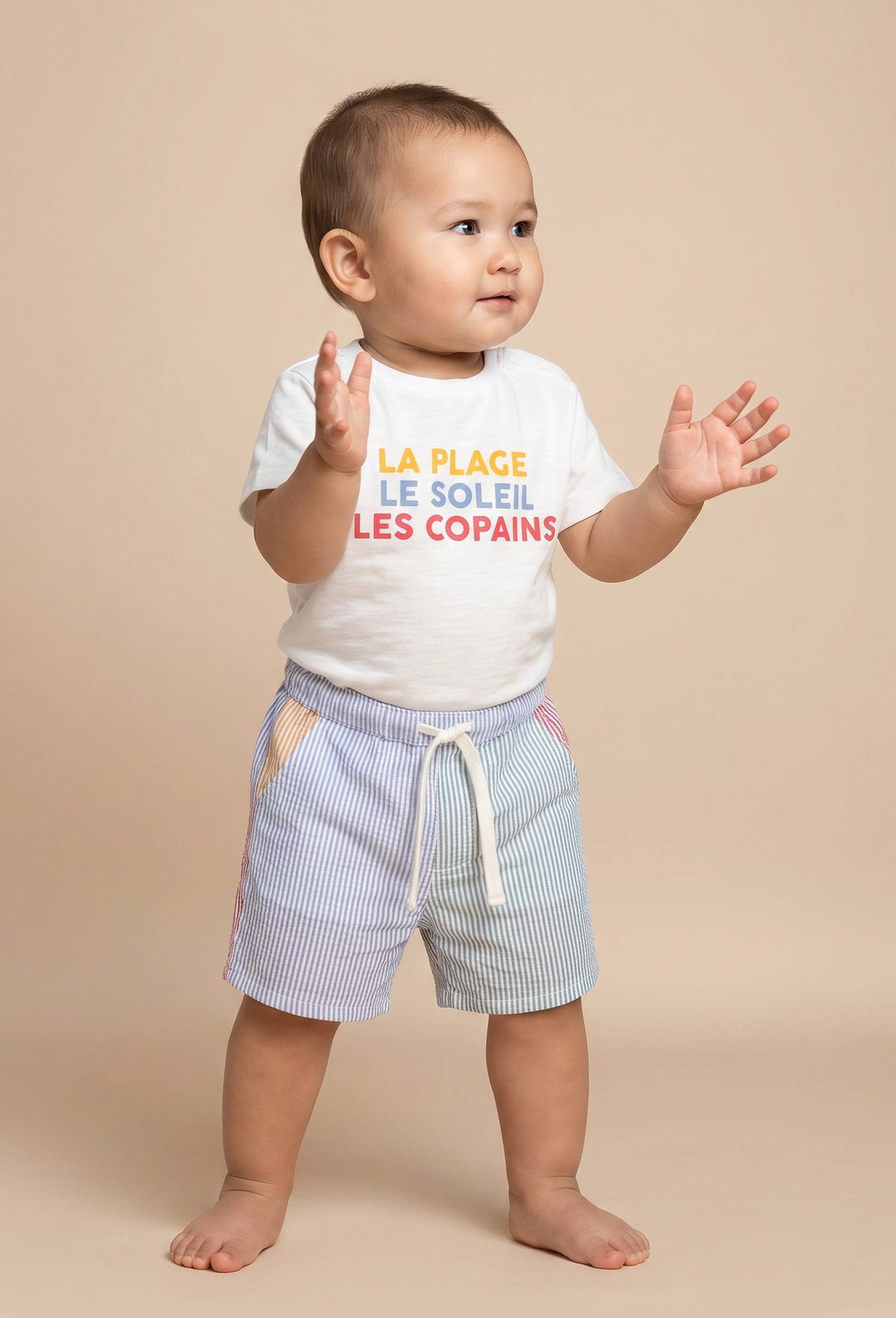 Short ray&eacute; en coton BIO GOTS, Orange fonc&eacute;, large image number 0.0
