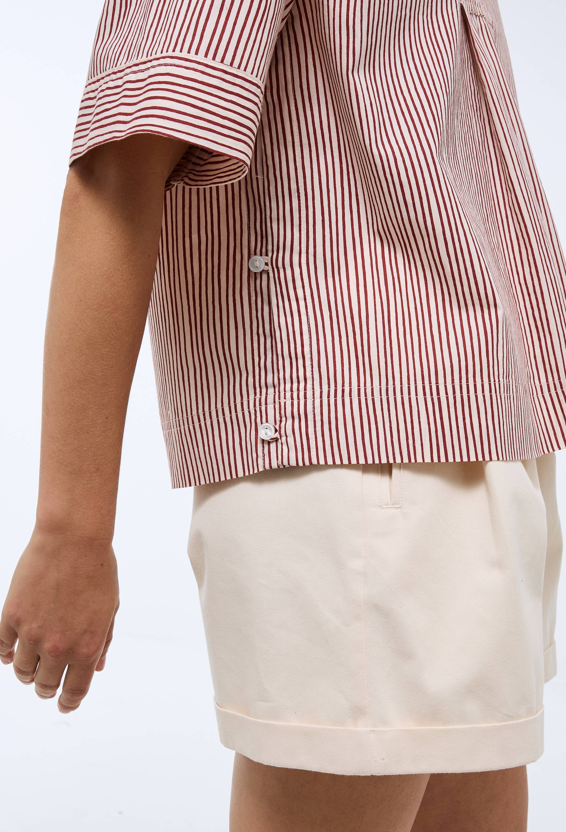 Blouse manches courtes ray&eacute;e en coton BIO GOTS, Rouge, large image number 1.0