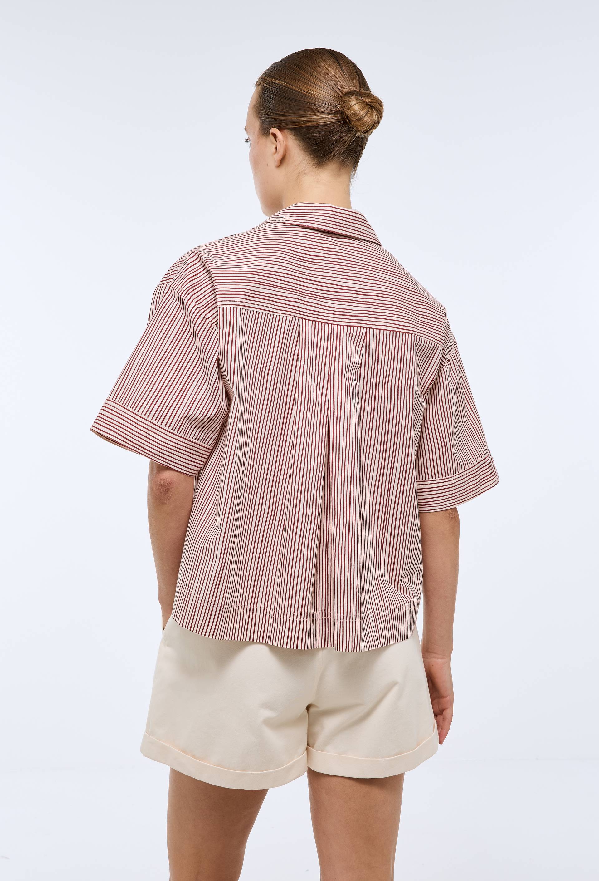 Blouse manches courtes ray&eacute;e en coton BIO GOTS, Rouge, large image number 2.0