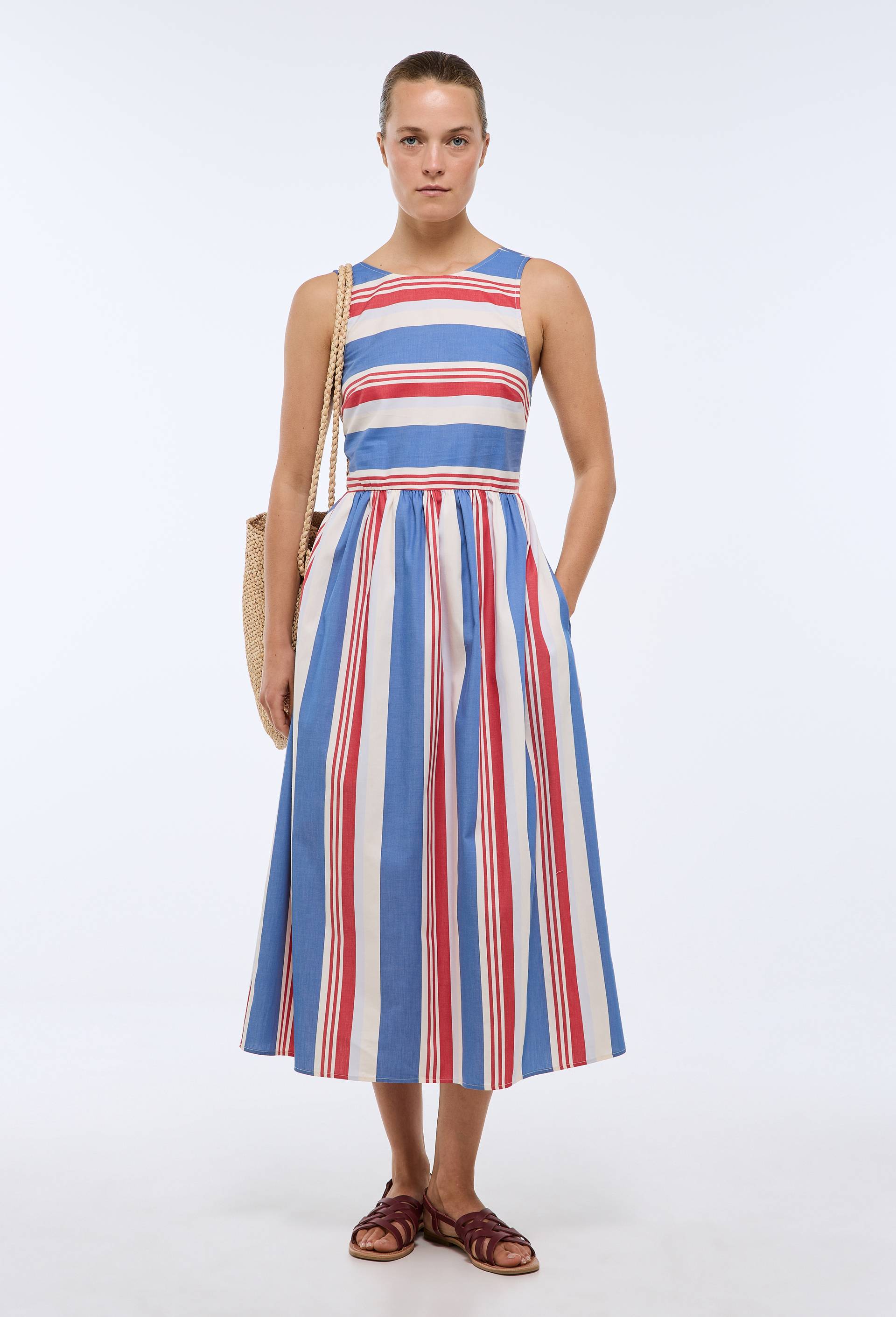 Robe midi ray&eacute;e en coton BIO GOTS, Bleu, large image number 0.0