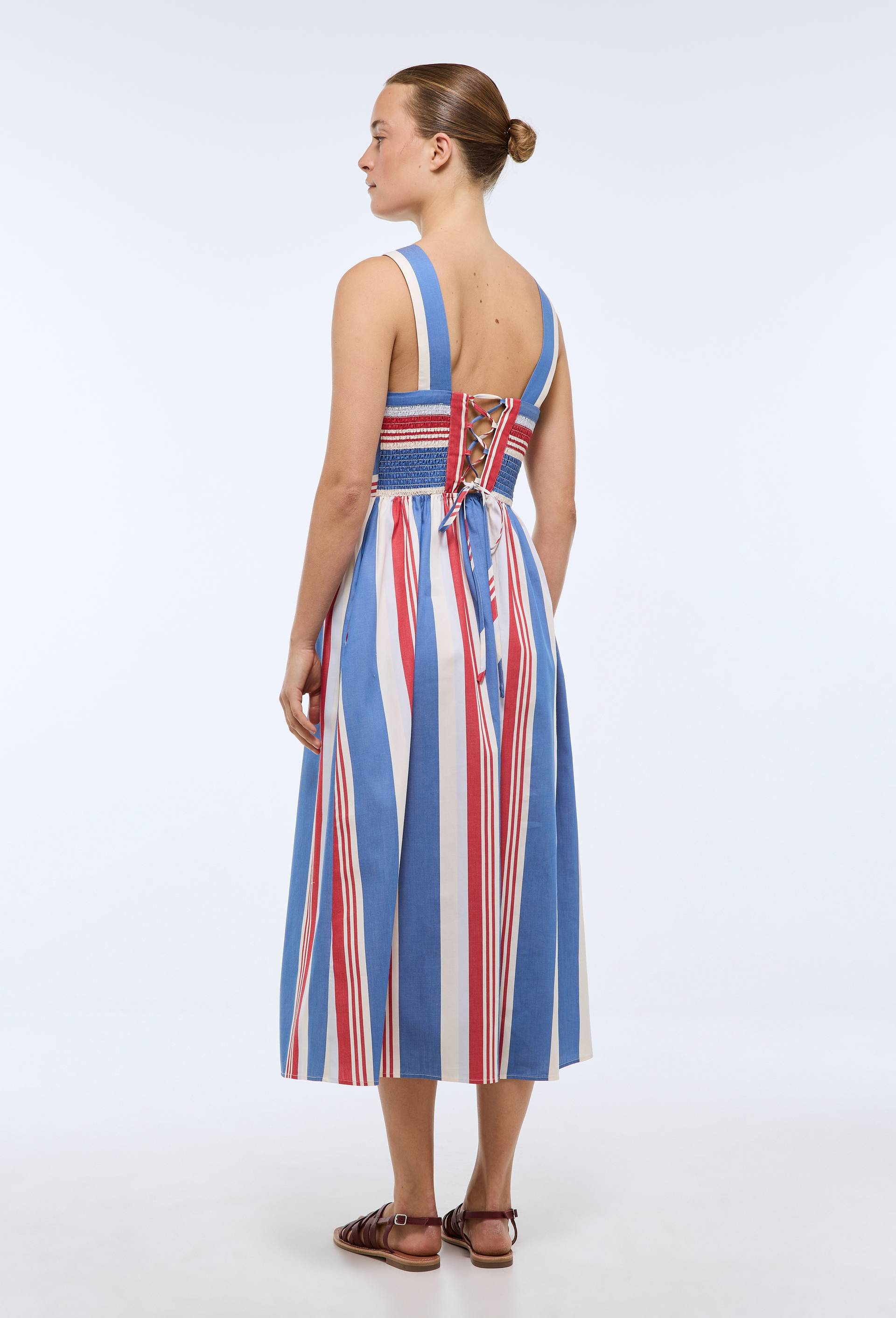 Robe midi ray&eacute;e en coton BIO GOTS, Bleu, large image number 1.0