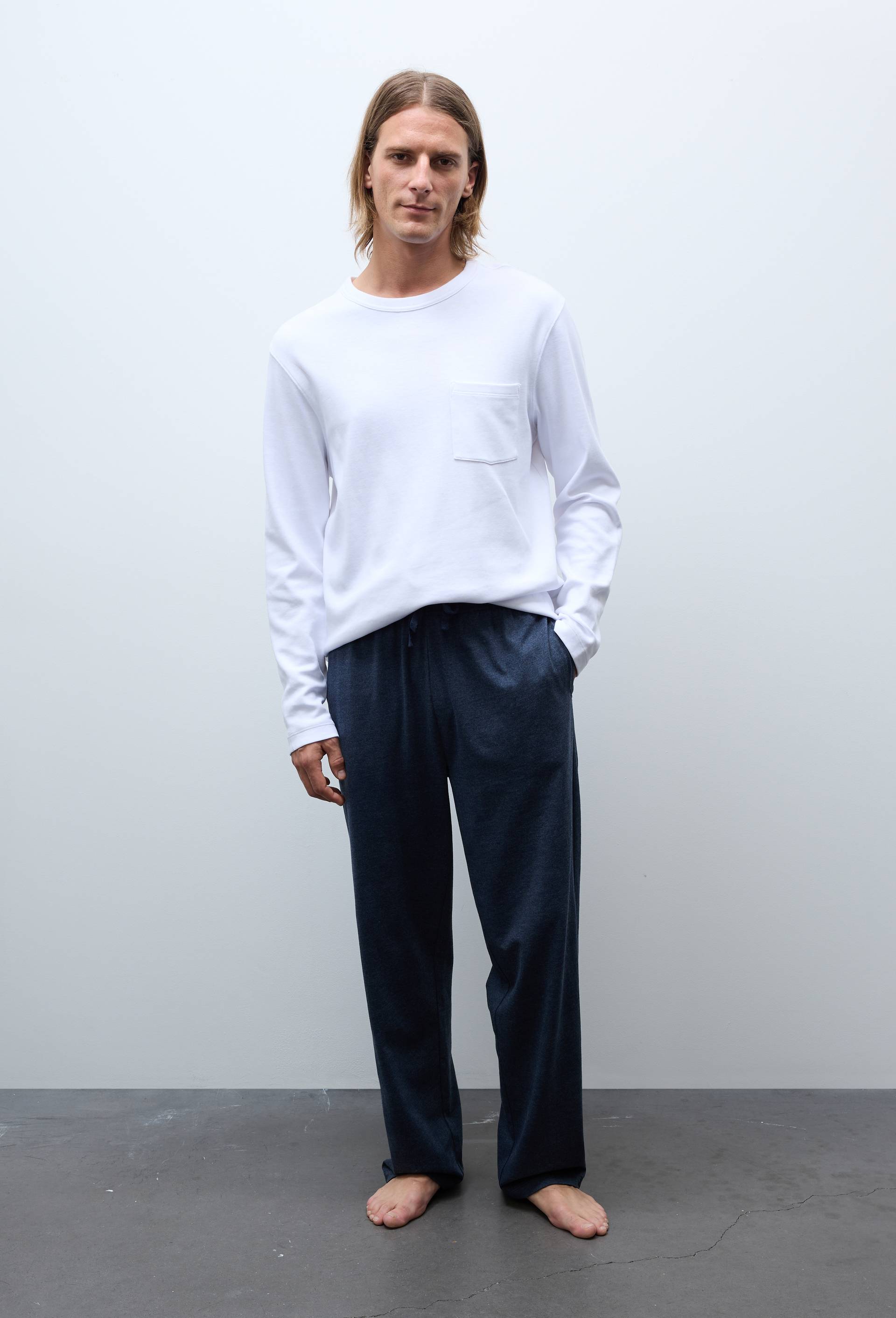 Pantalon de pyjama en coton, Bleu fonc&eacute;, swatch image