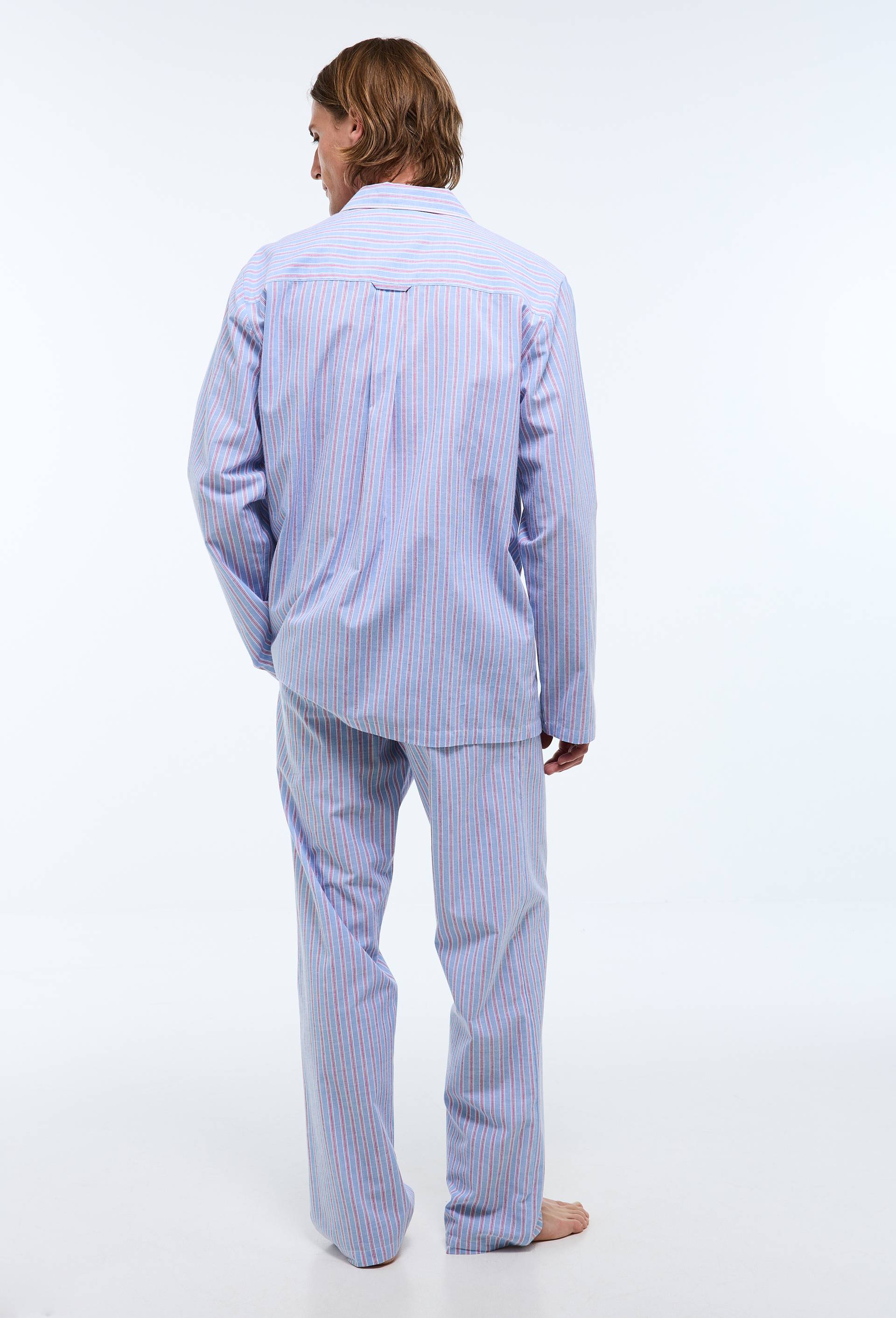 Pyjama chemise manches longues et pantalon gratt&eacute; en coton BIO GOTS, Bleu fonc&eacute;, large image number 2.0