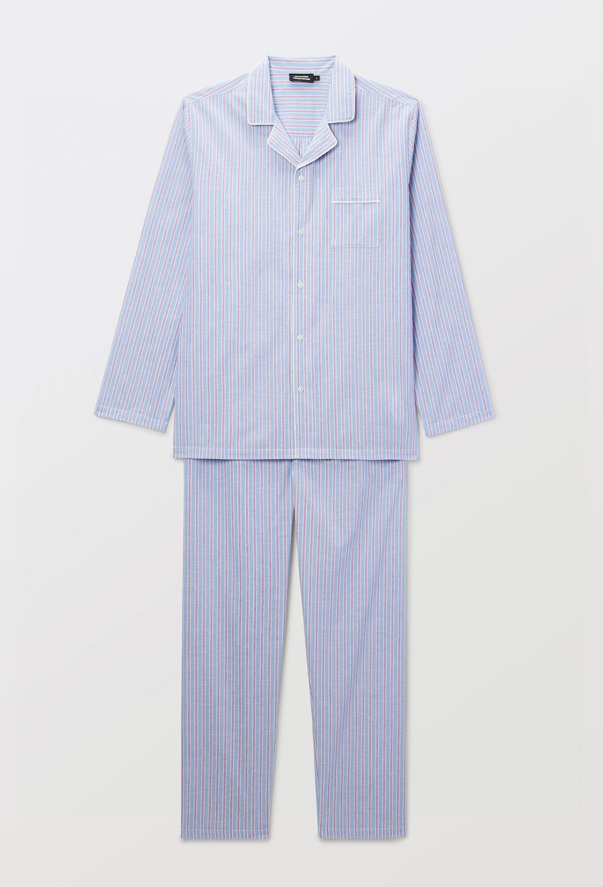Pyjama chemise manches longues et pantalon gratt&eacute; en coton BIO GOTS, Bleu fonc&eacute;, large image number 3