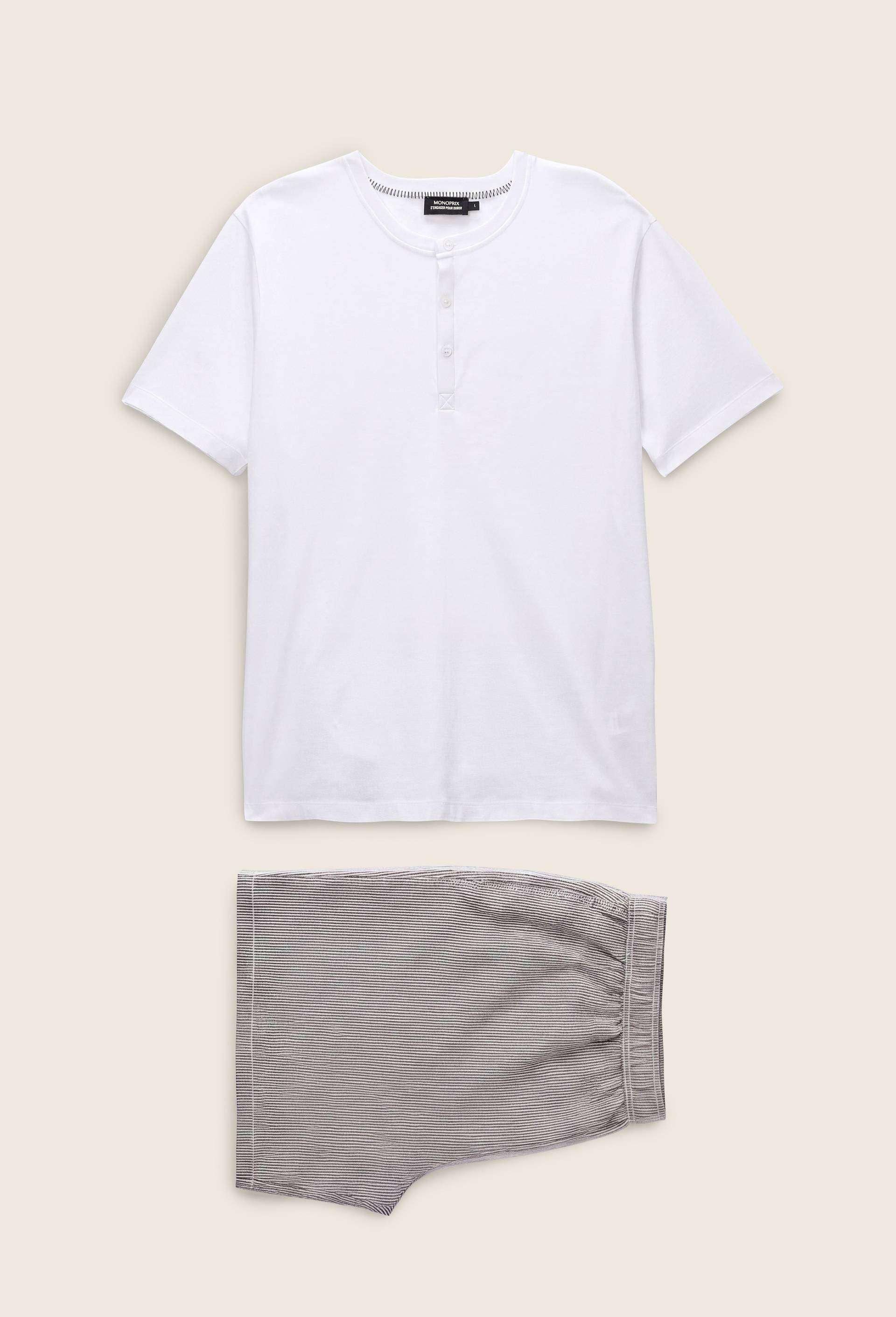 Pyjama T-shirt manches courtes et Short ray&eacute; en coton BIO GOTS, Bleu fonc&eacute;, large image number 0