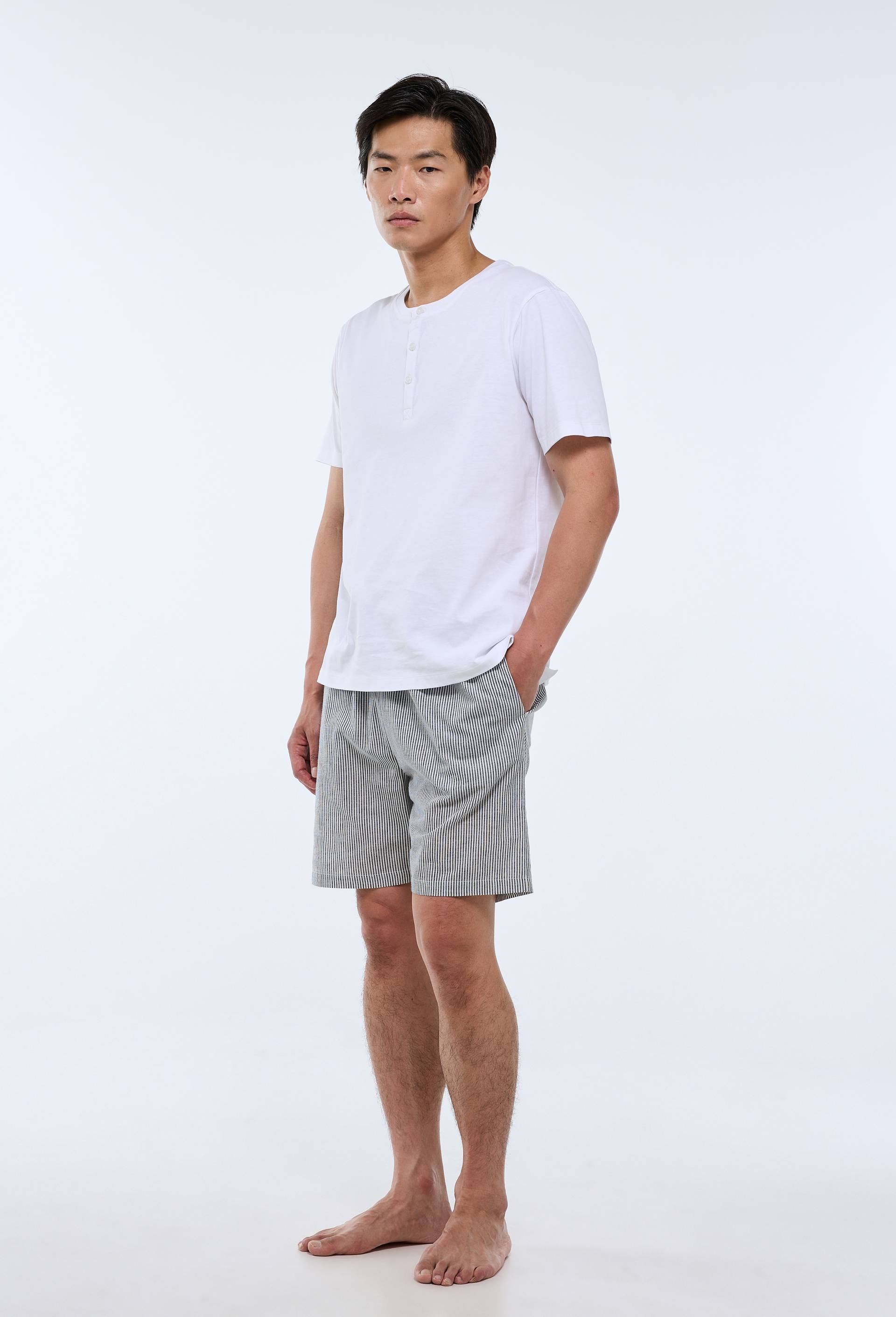Pyjama T-shirt manches courtes et Short ray&eacute; en coton BIO GOTS, Bleu fonc&eacute;, large image number 1.0