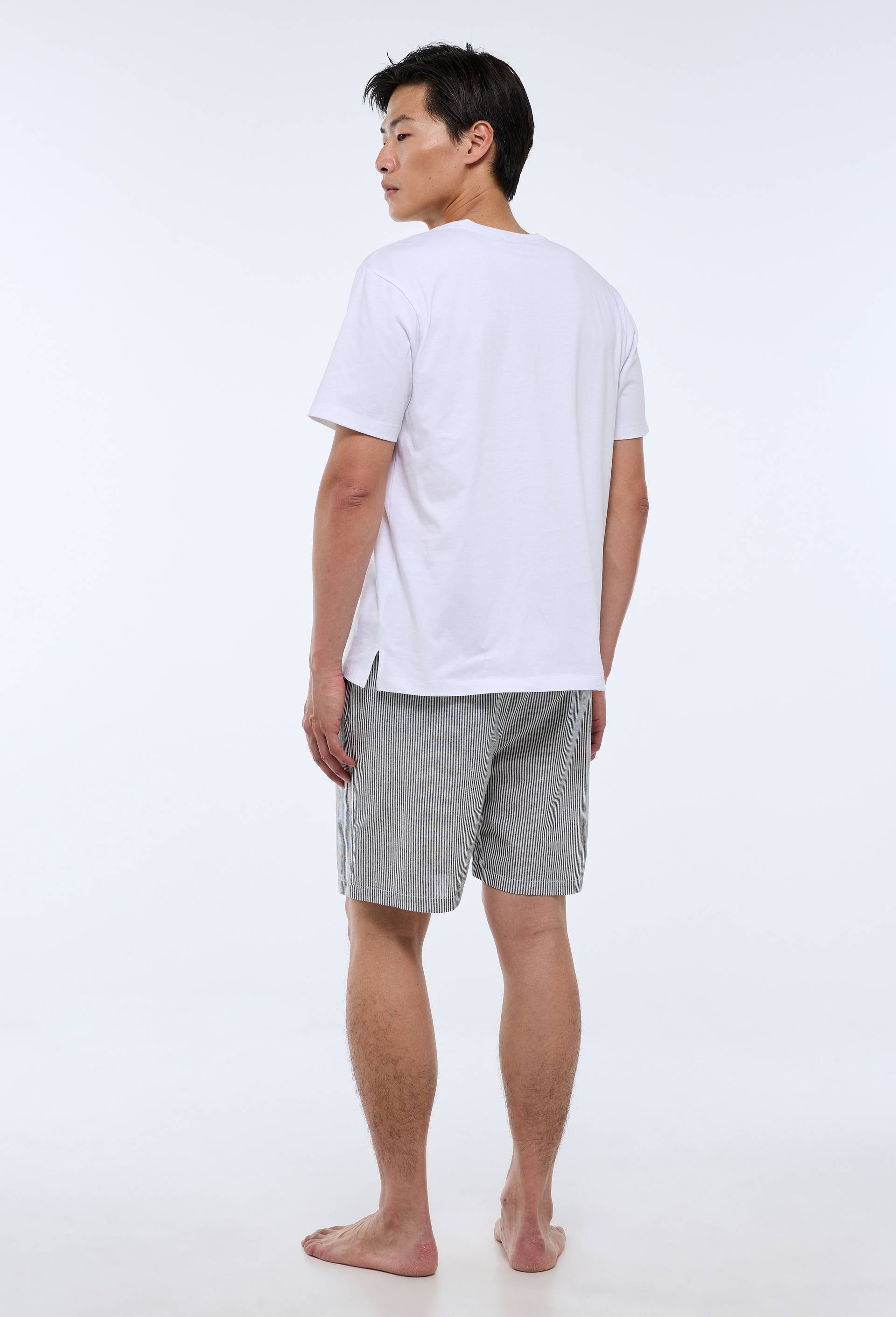 Pyjama T-shirt manches courtes et Short ray&eacute; en coton BIO GOTS, Bleu fonc&eacute;, large image number 2.0