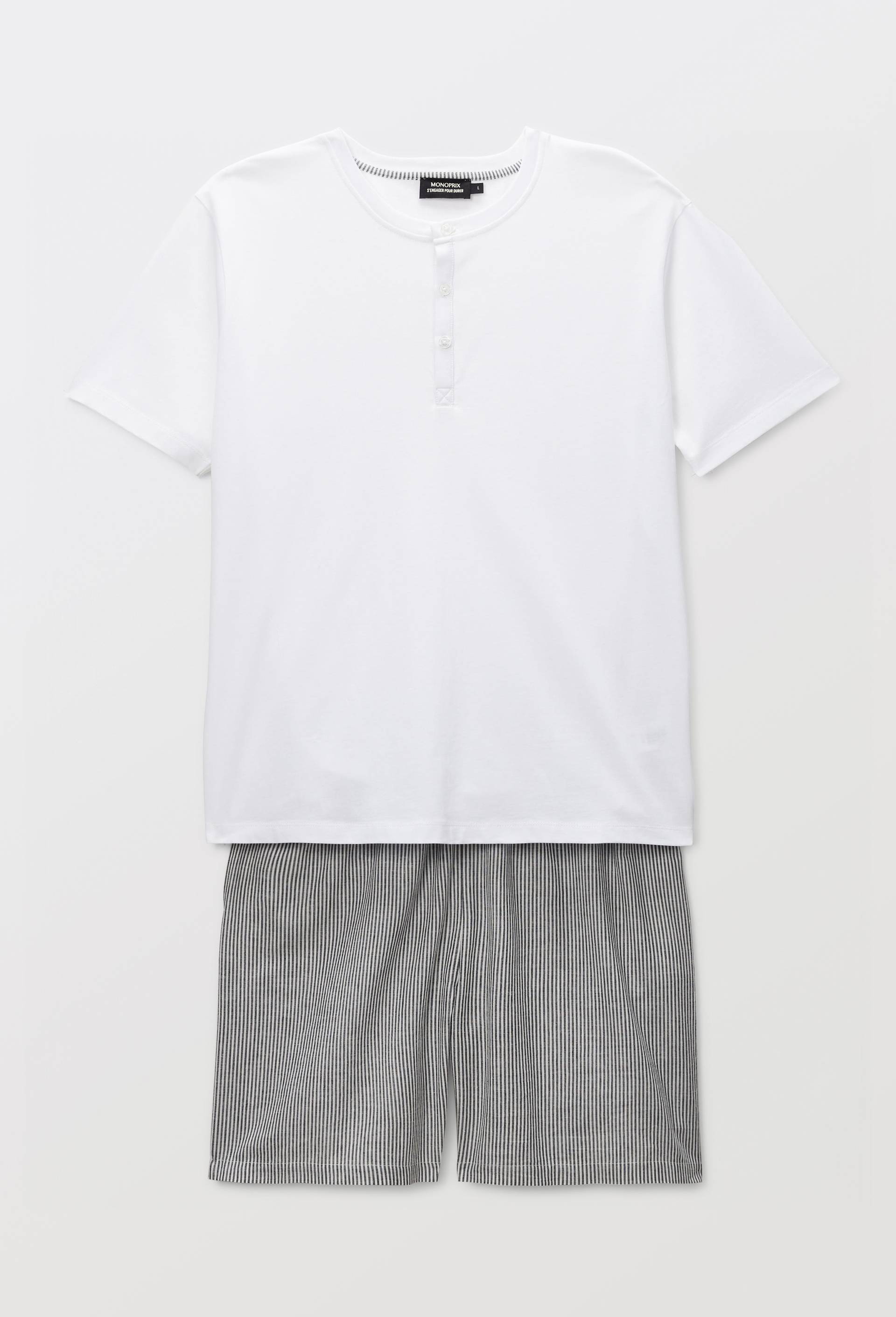 Pyjama T-shirt manches courtes et Short ray&eacute; en coton BIO GOTS, Bleu fonc&eacute;, large image number 3
