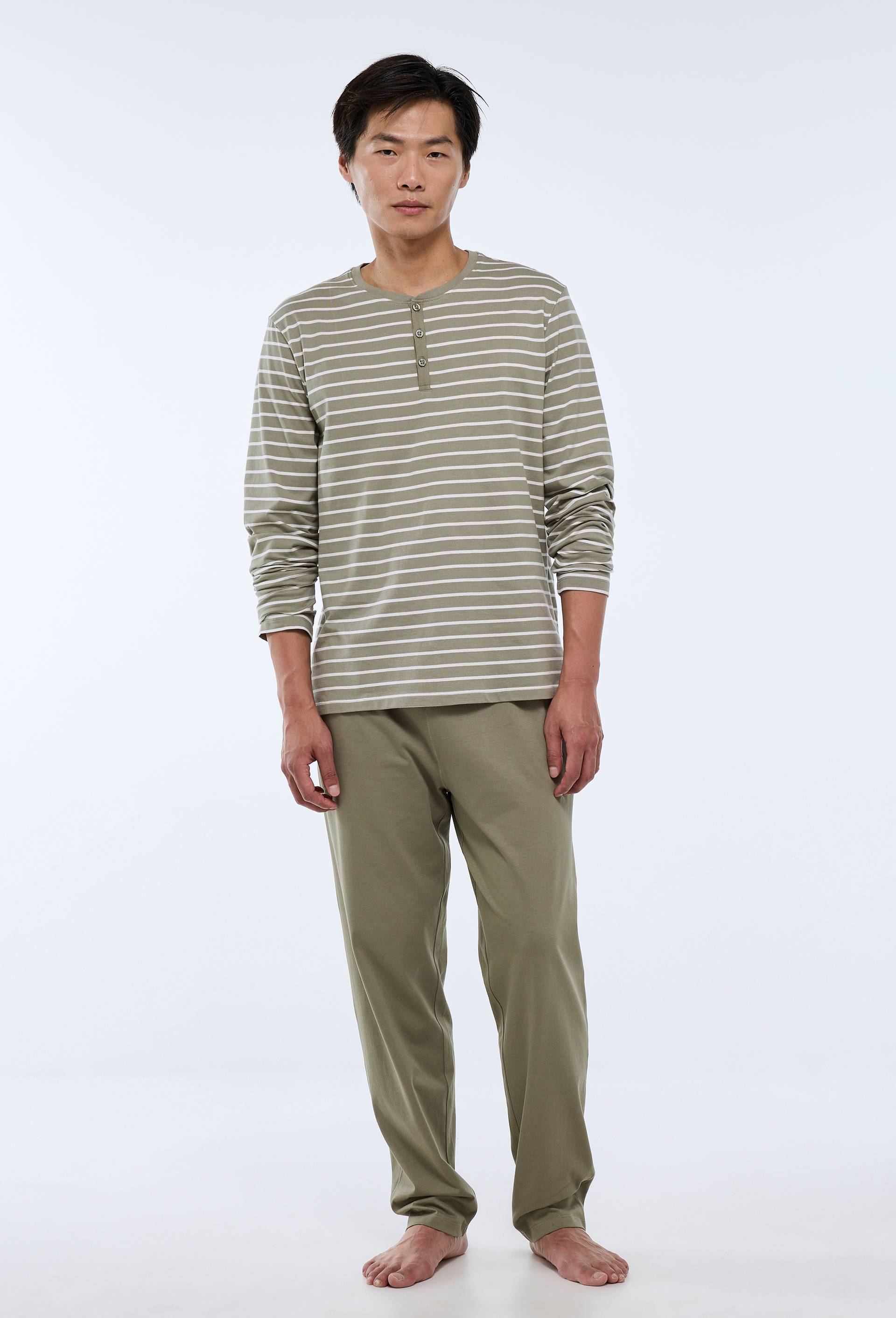 Pyjama T-shirt manches longues ray&eacute; et pantalon en jersey de coton BIO GOTS, Vert, large image number 1