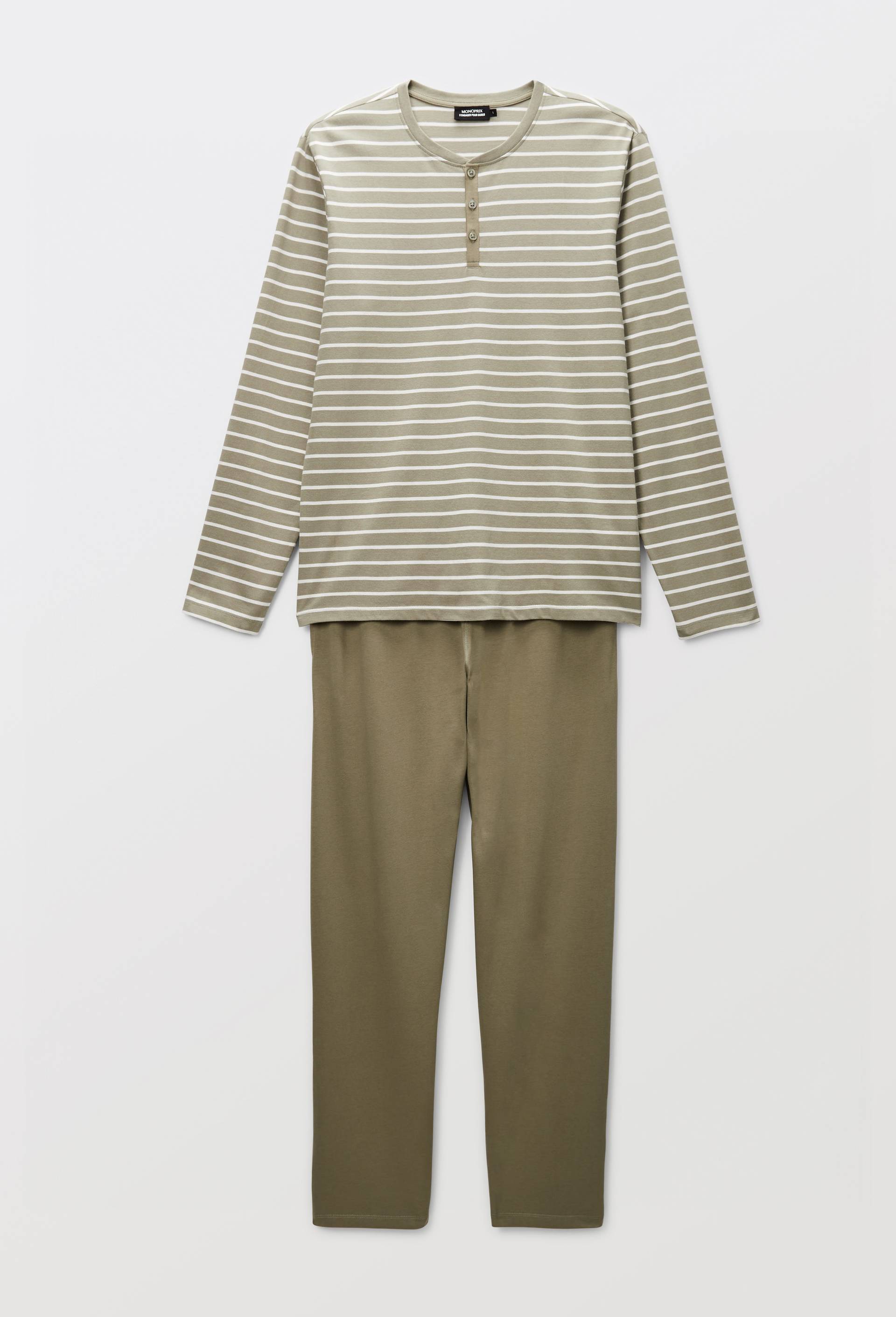 Pyjama T-shirt manches longues ray&eacute; et pantalon en jersey de coton BIO GOTS, Vert, large image number 3.0
