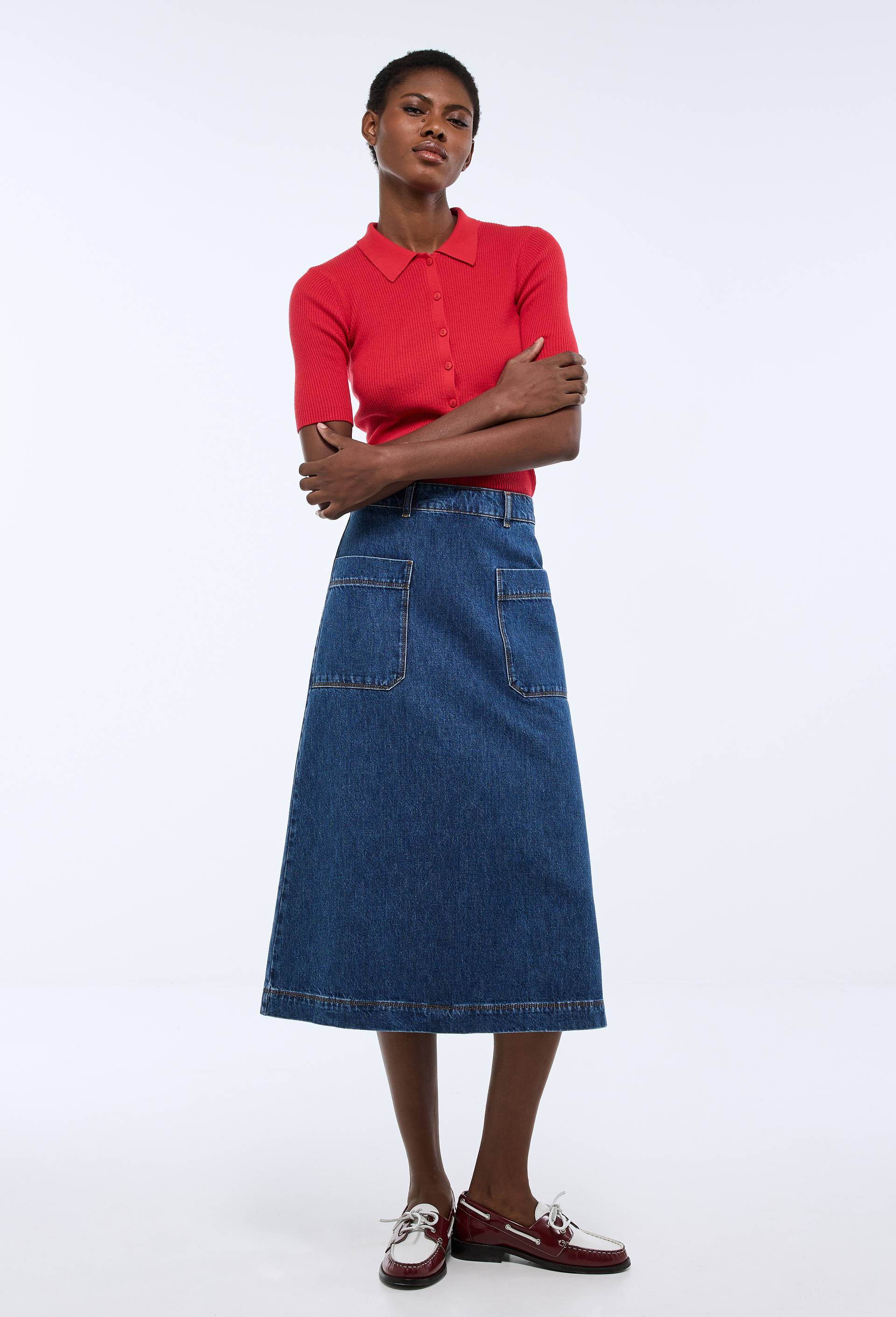 Jupe midi en denim, Bleu fonc&eacute;, large image number 0