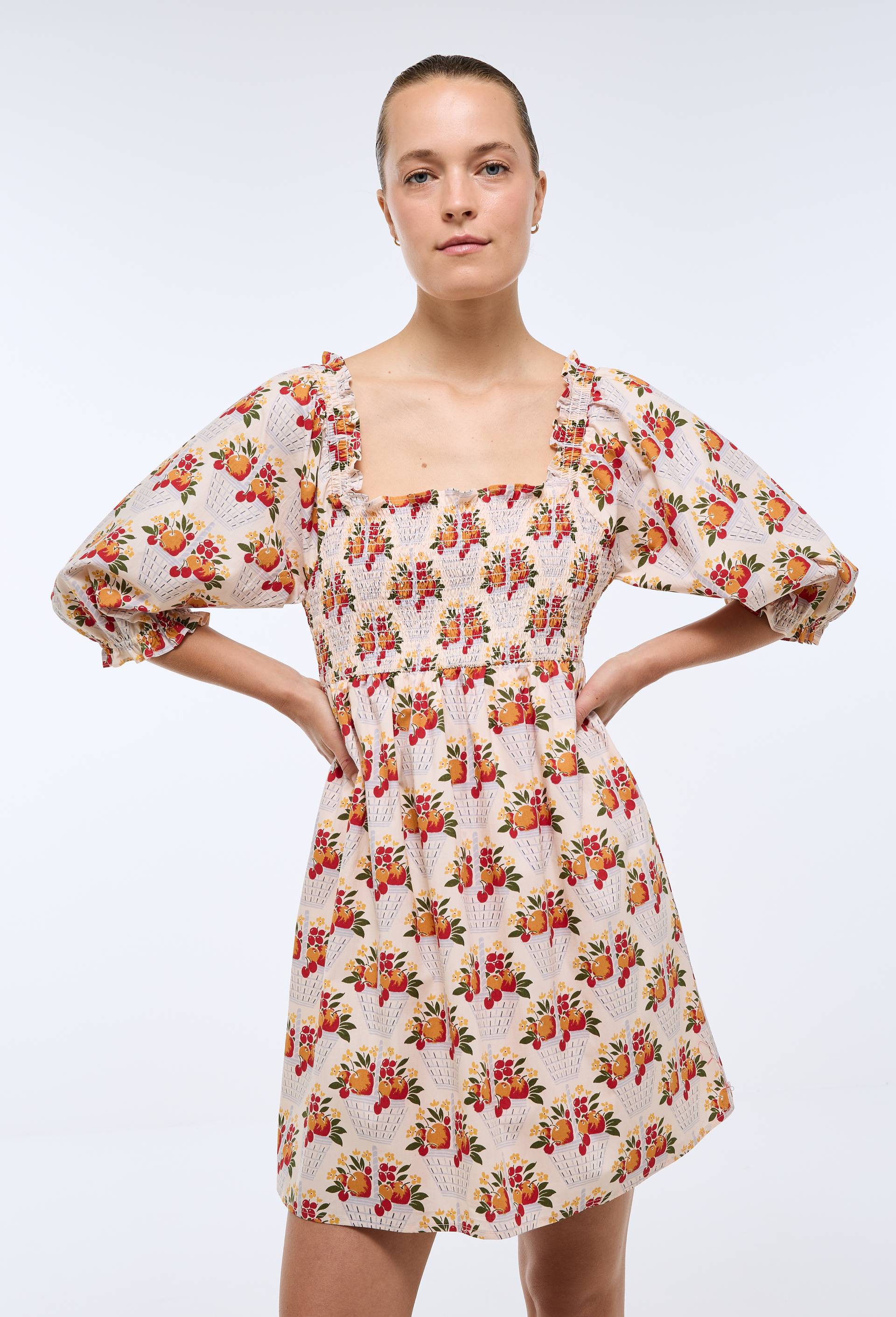 Robe courte imprim&eacute;e en coton BIO GOTS, Beige clair, large image number 2.0