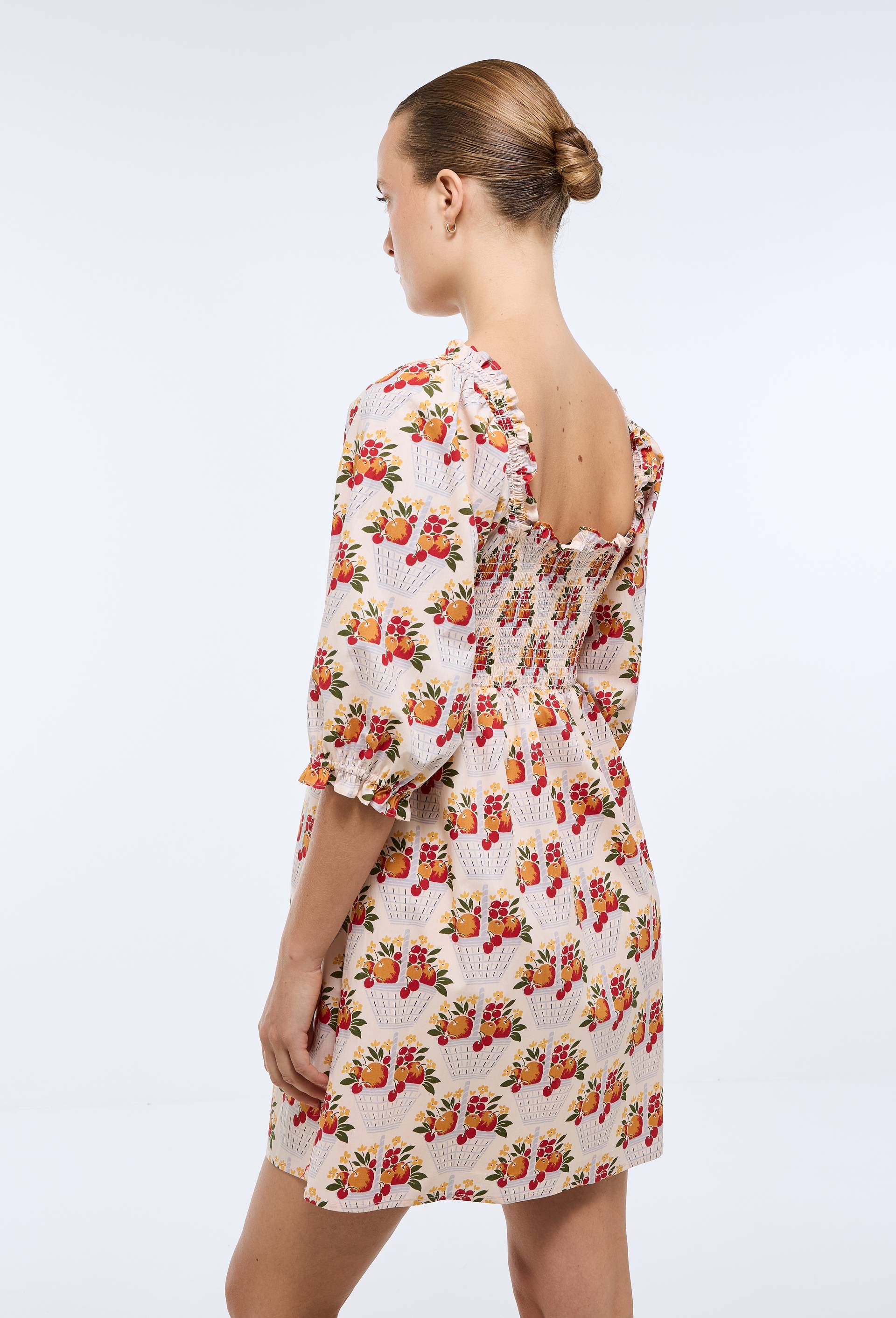 Robe courte imprim&eacute;e en coton BIO GOTS, Beige clair, large image number 3