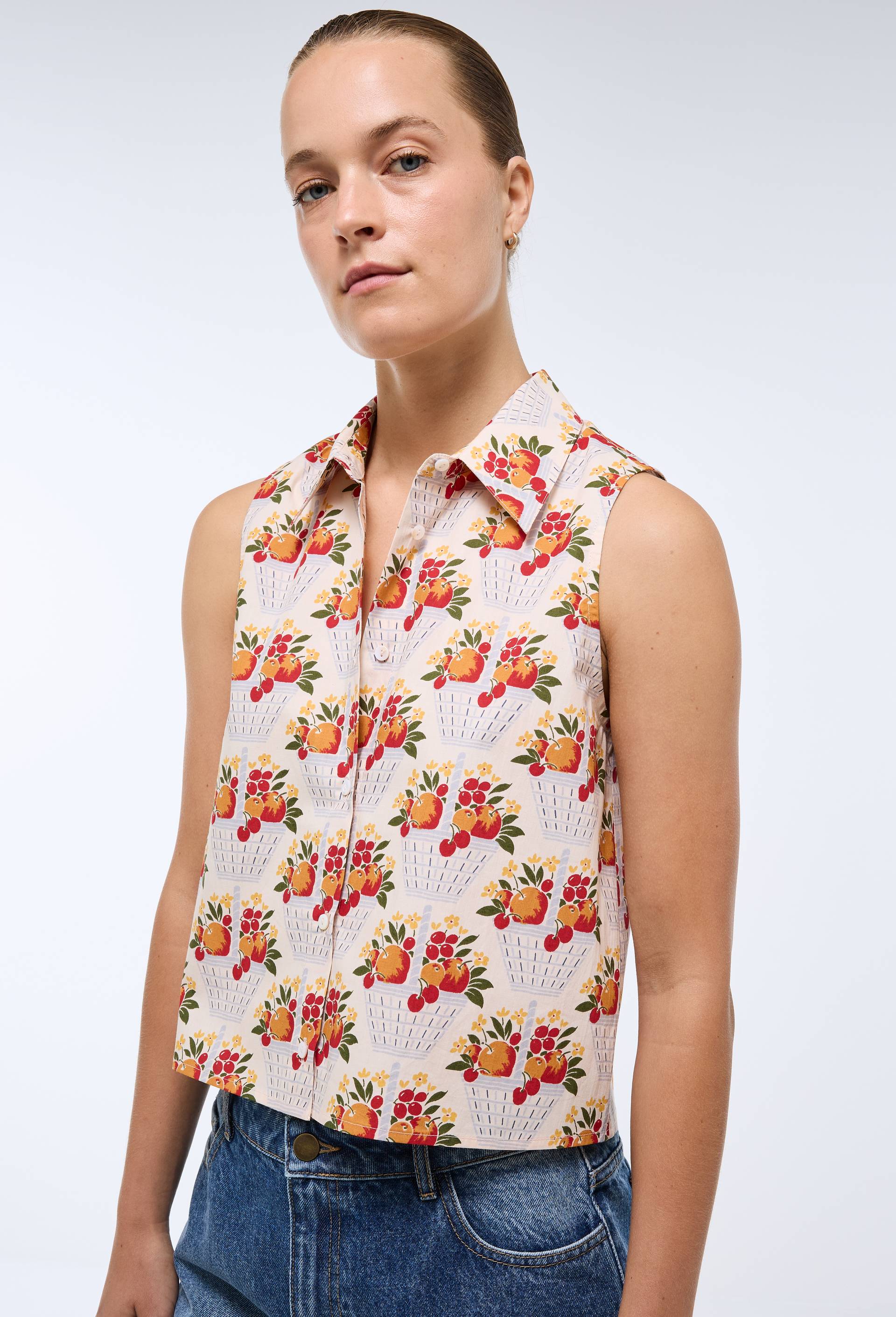Chemise sans manches imprim&eacute;e en BIO GOTS, Beige clair, large image number 0