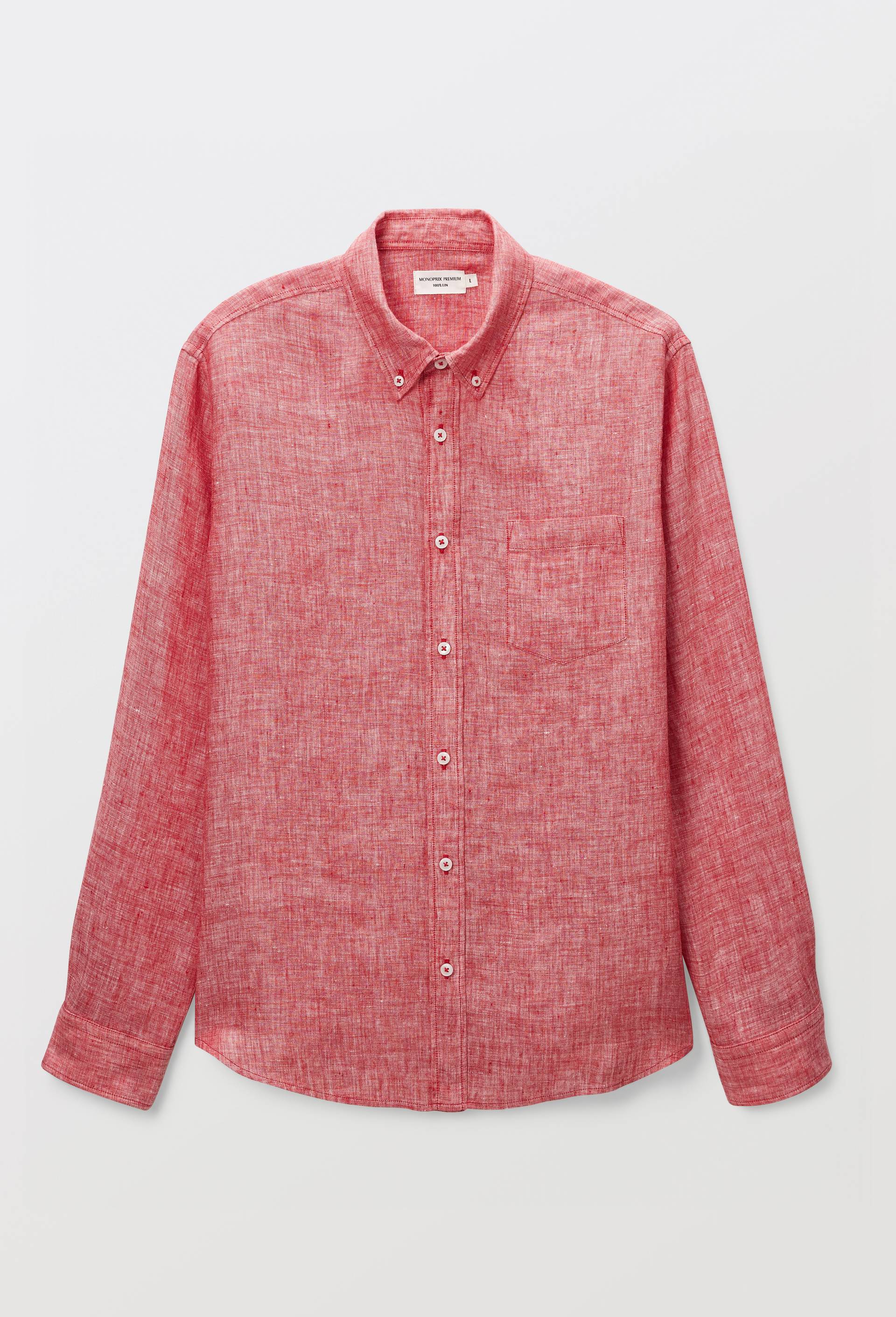 Chemise manches longues chambray en lin, Rouge, large image number 2.0