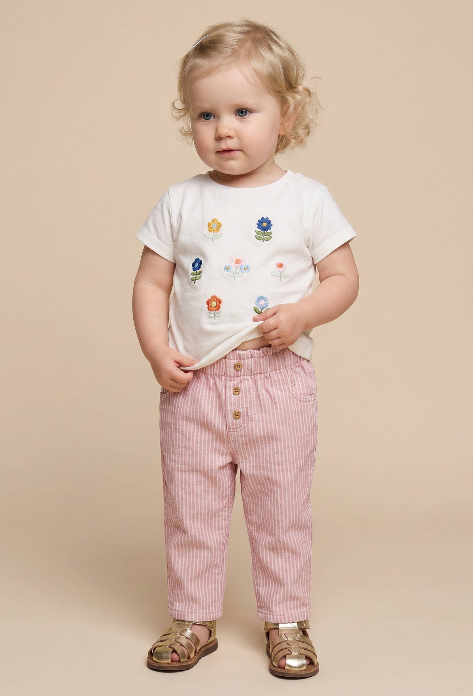 Pantalon taille &eacute;lastique en coton, Rose, large image number 0