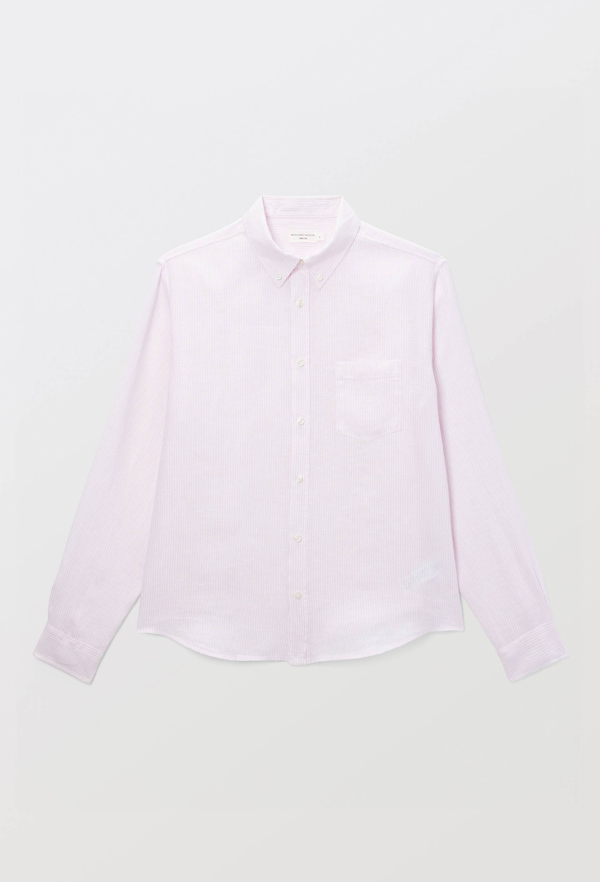 Chemise manches longues ray&eacute;e en lin, Rose, large image number 2.0