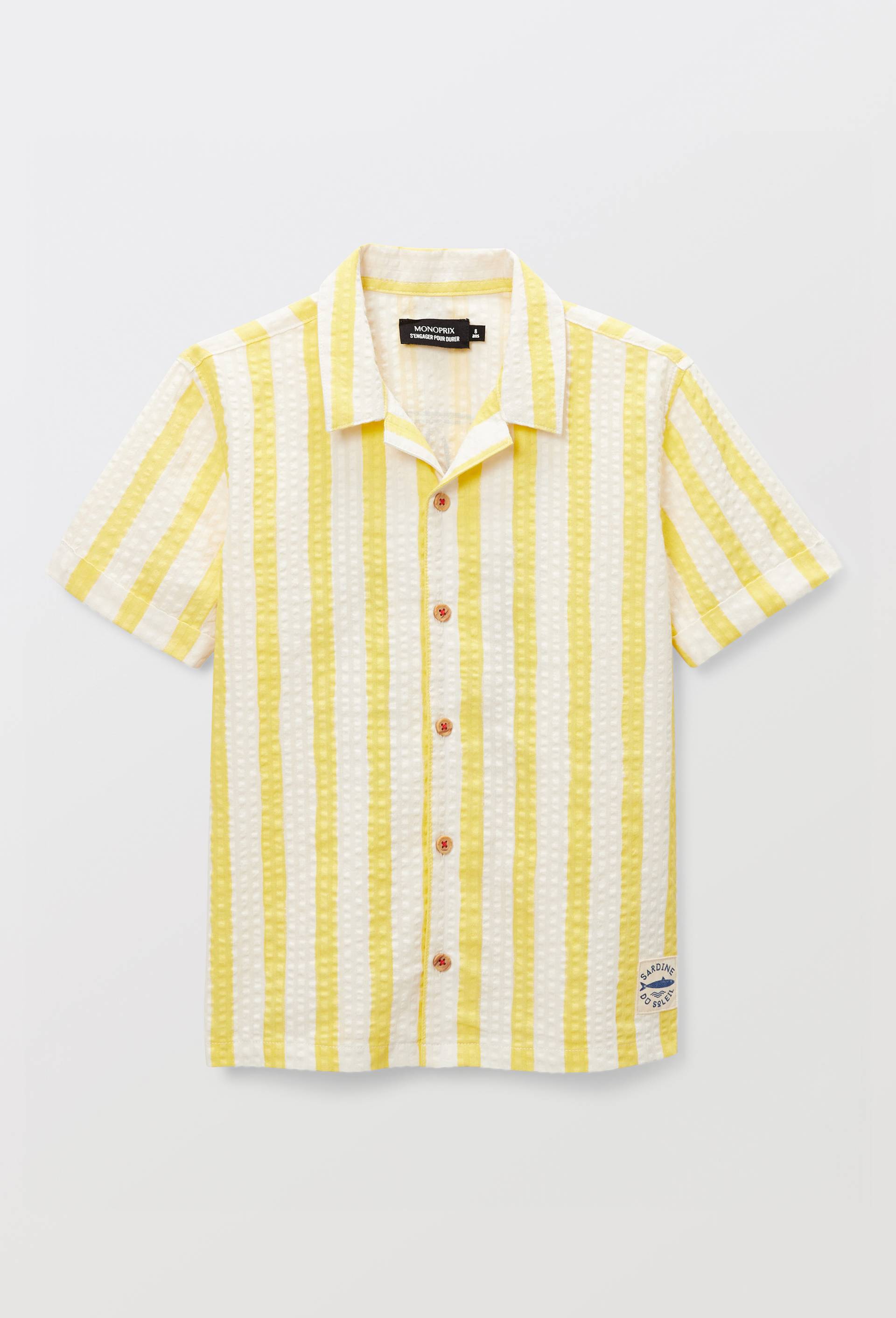 Chemise manches courtes imprim&eacute;e en seersucker en coton, Jaune, large image number 2