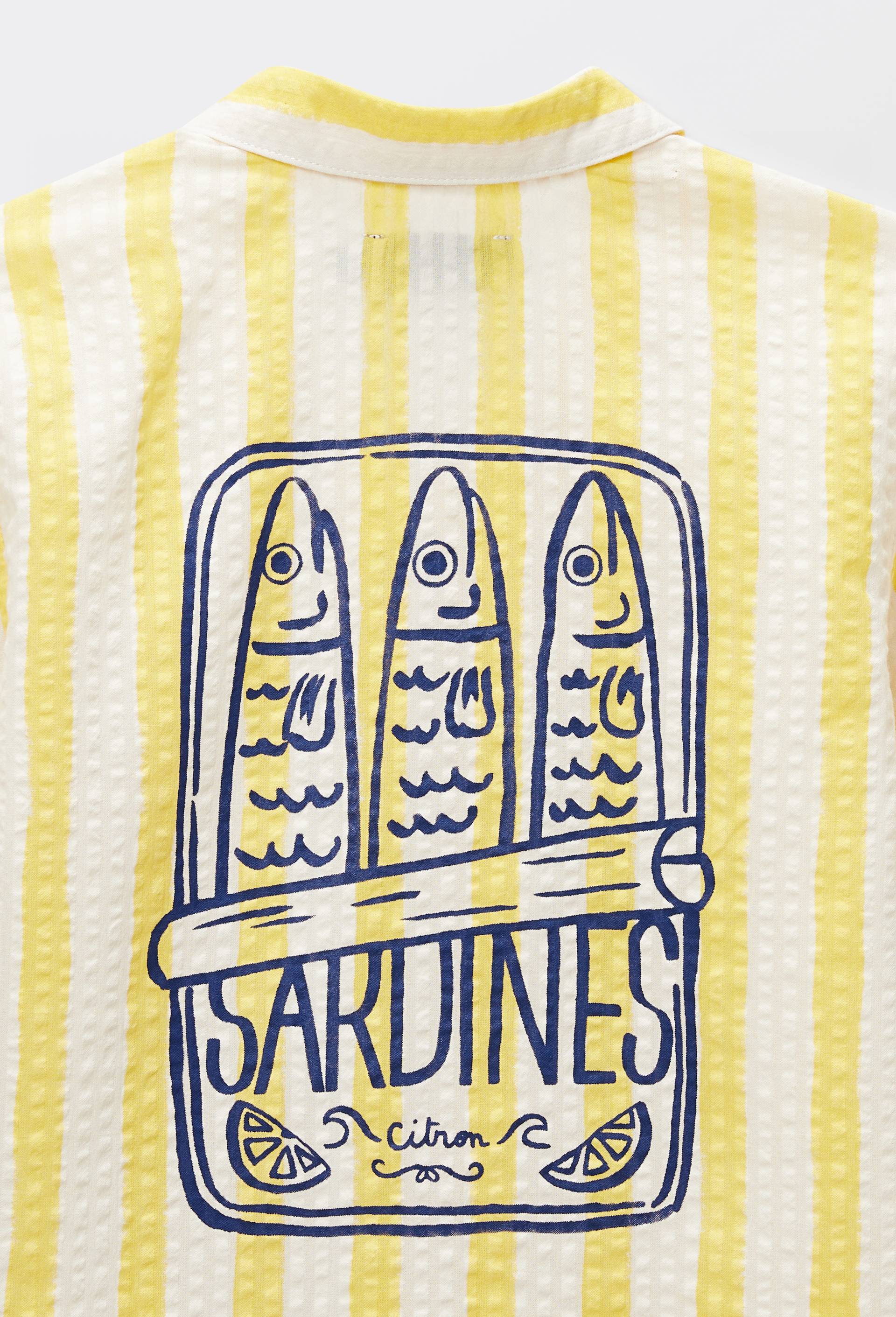 Chemise manches courtes imprim&eacute;e en seersucker en coton, Jaune, large image number 5